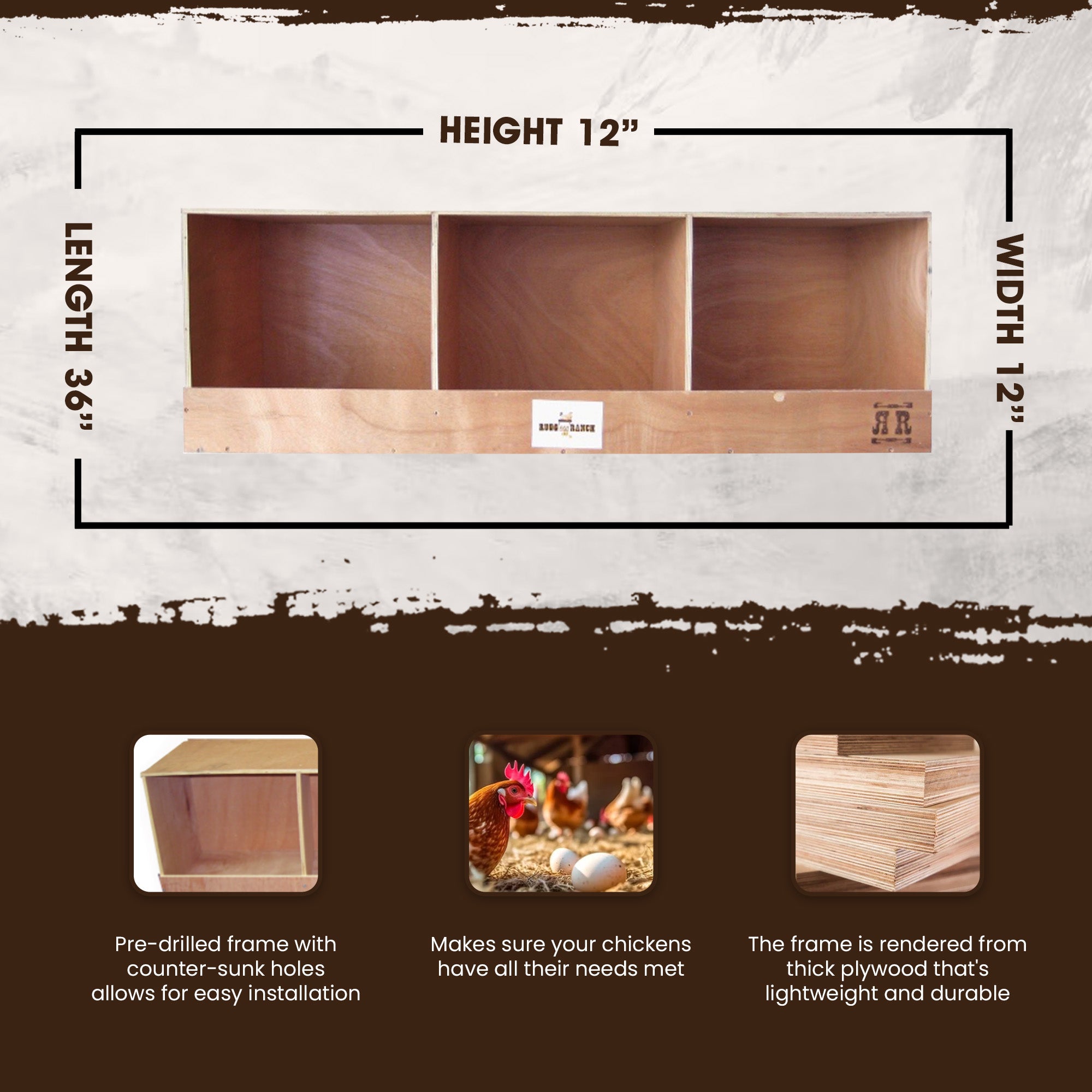 Rugged Ranch RuggEgg Barn Wooden Chicken Coop Triple Nesting Egg Boxes(Open Box) - VMInnovations