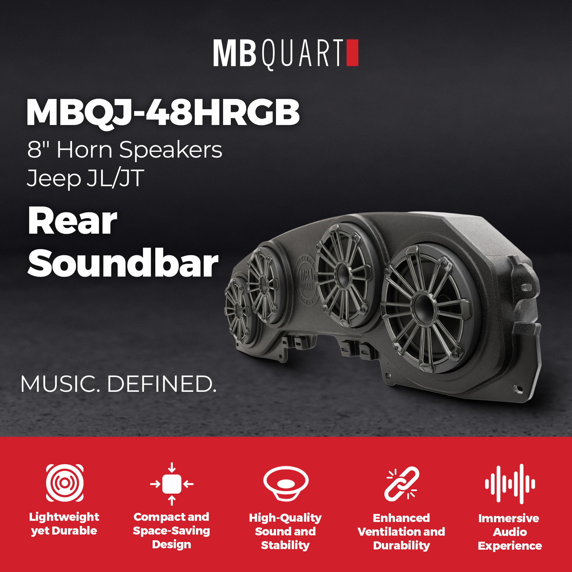MB Quart Rear Soundbar, 8" Speakers, Jeep Wrangler JL 18-23/Gladiator JT 20-23