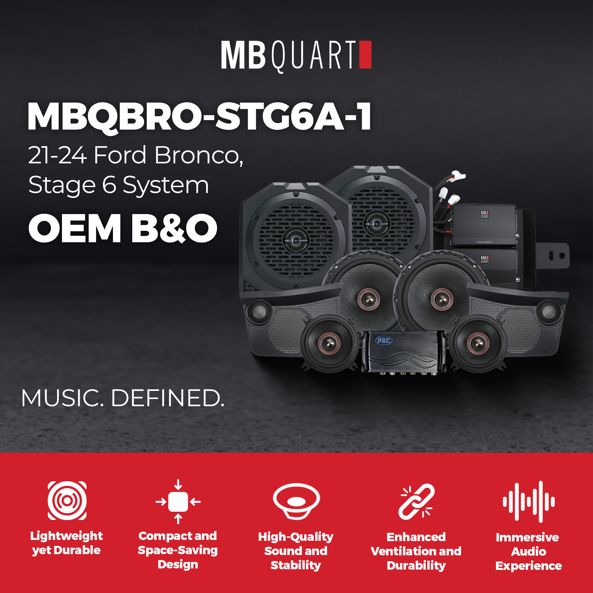 MB Quart Tuned Audio Package for 21-24 Ford Bronco, Stage 6 System, 800 Watt
