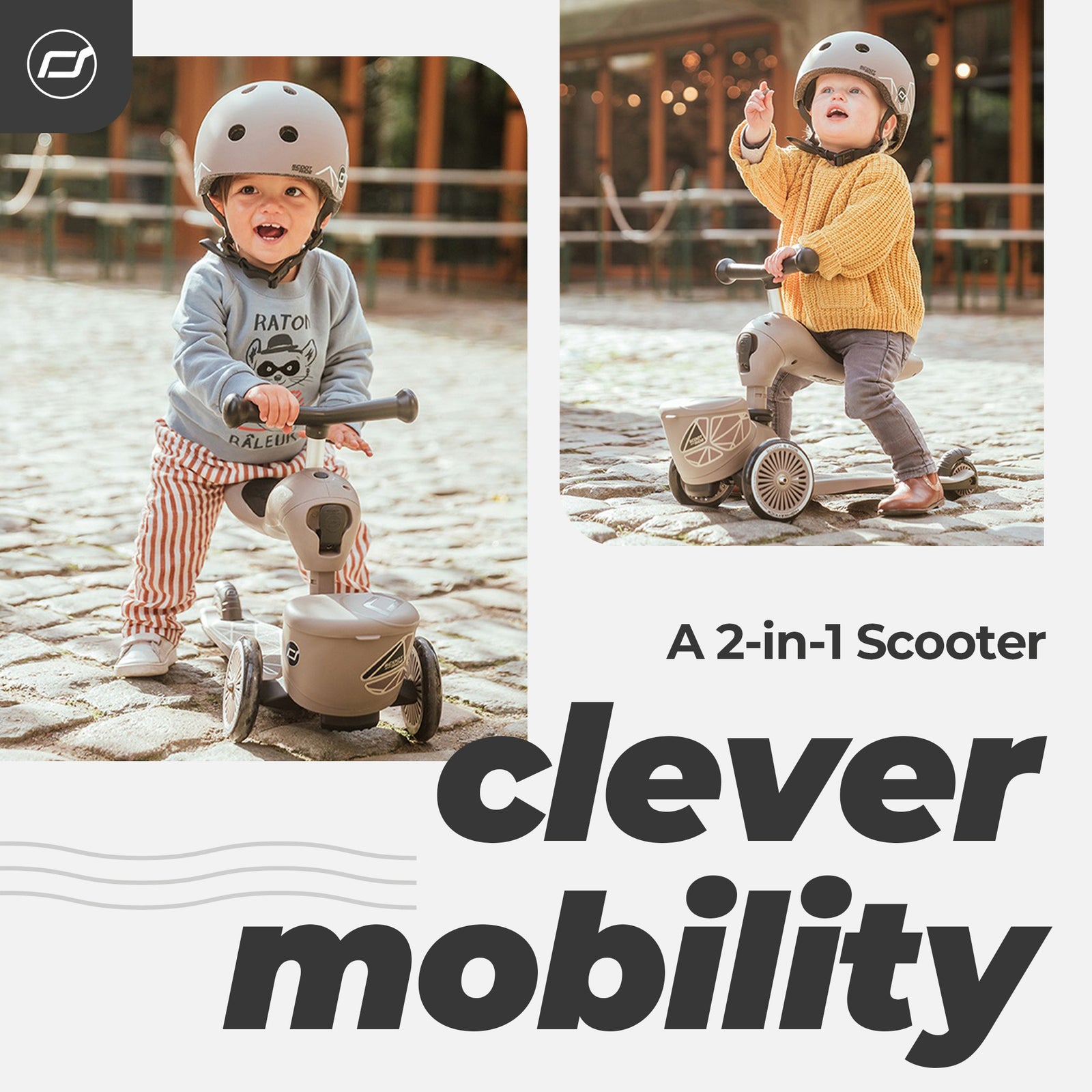 Scoot & Ride 2-in-1 Kids Scooter with Basket, Highwaykick 1 Lifestyle, Brown - VMInnovations
