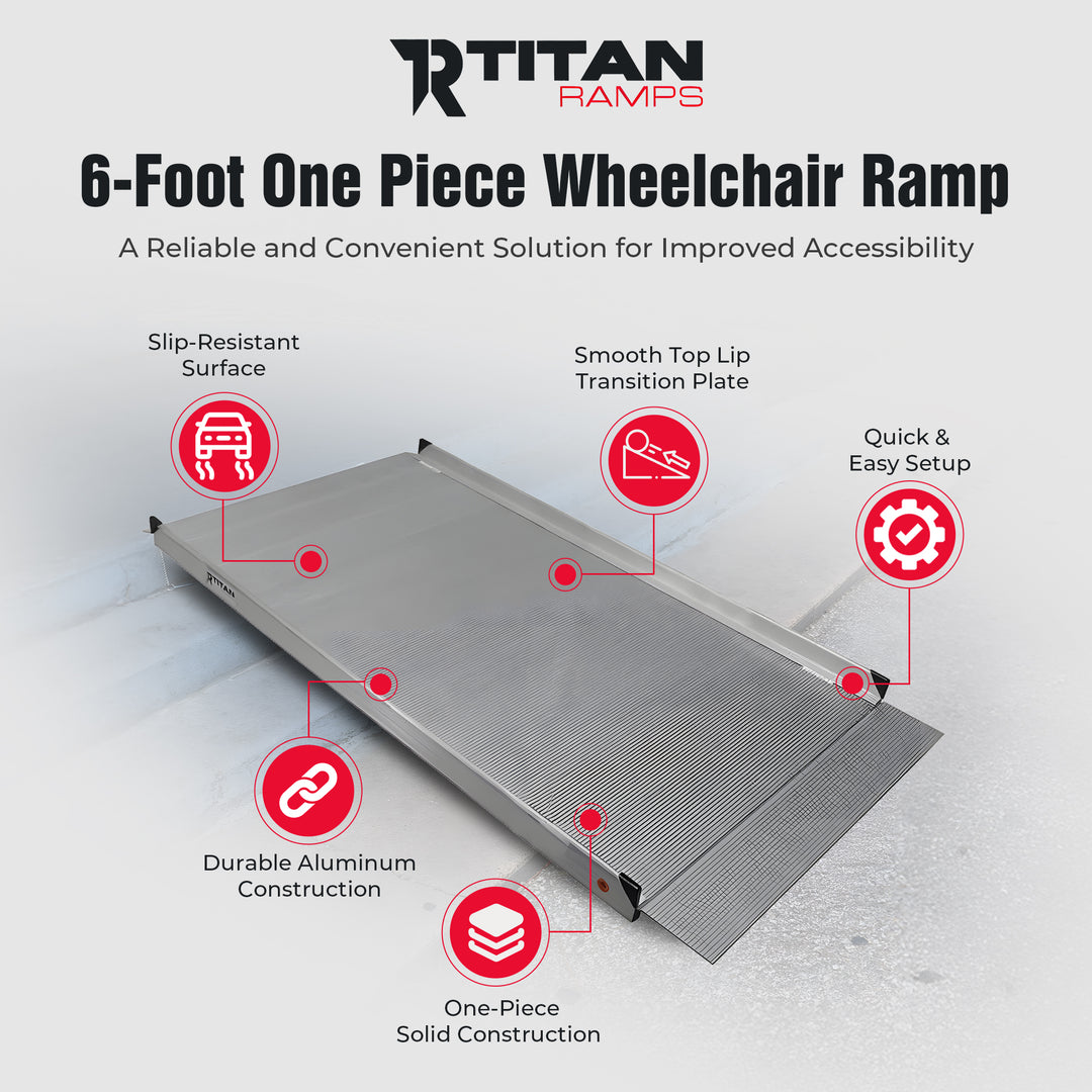 Titan Ramps 6 Foot Aluminum Wheelchair Entry Ramp, One Piece, 850 Pound Capacity
