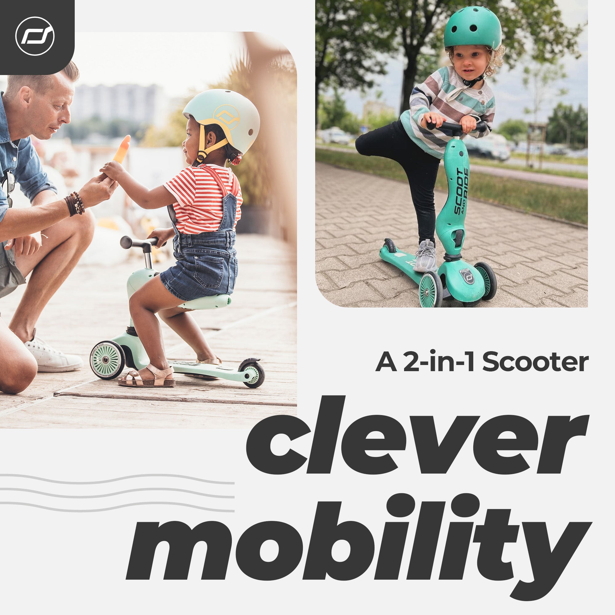 Scoot & Ride 2-in-1 Ride-On & Stand Kids Scooter, Ages 1-5, Kiwi (Open Box) - VMInnovations