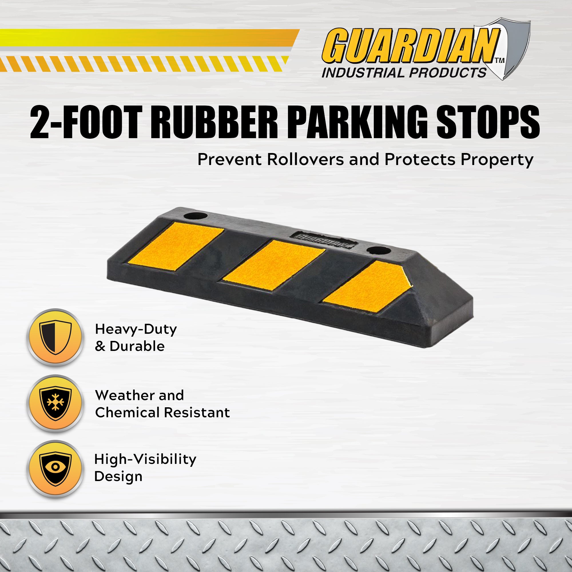 Guardian Parking Stop, 2Ft Rubber Curb w/ Mounting Holes, Black/Yellow, 10 Pack
