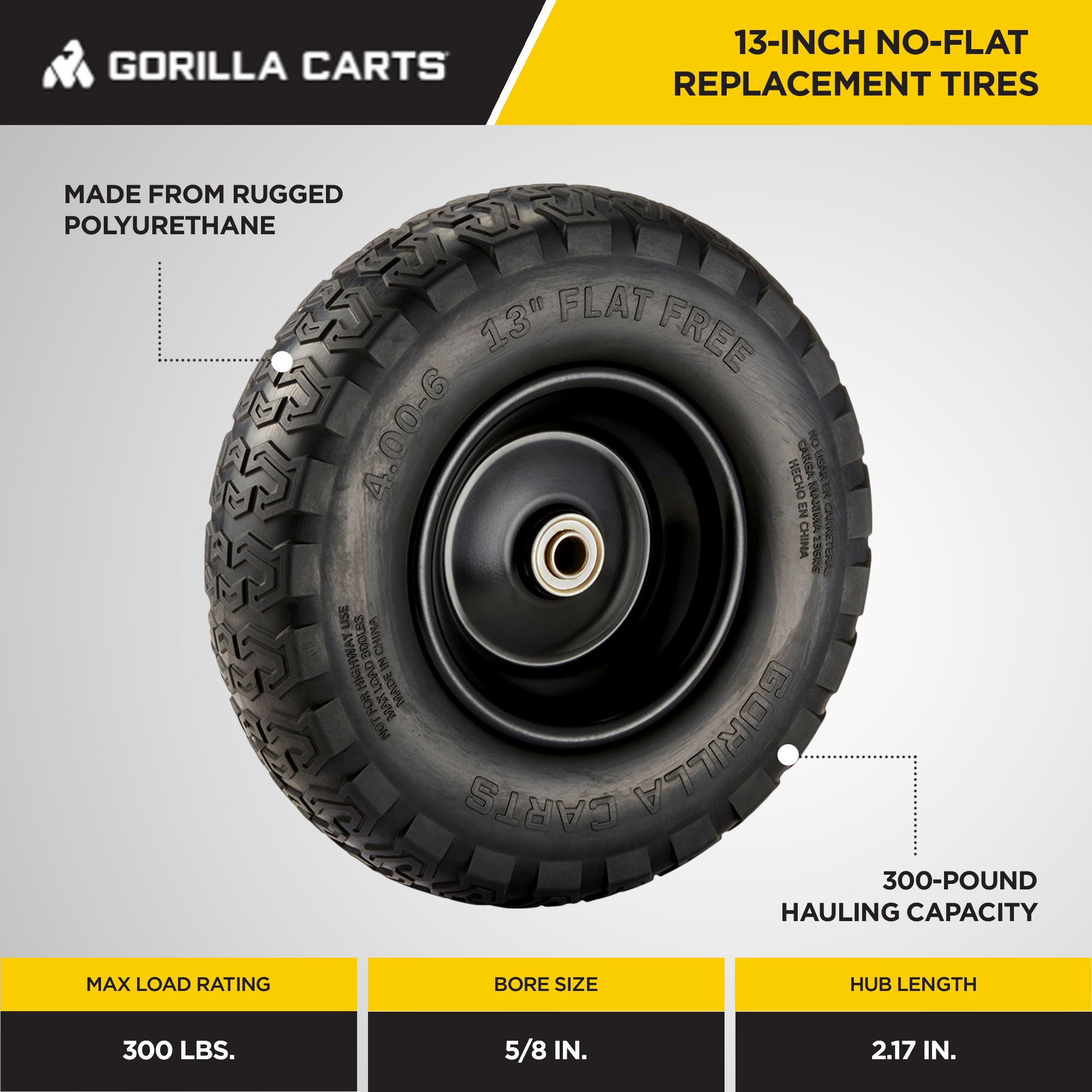Gorilla Carts 13" No Flat Tire for Utility Carts GCG-7 & GCG-1200 (Used) - VMInnovations