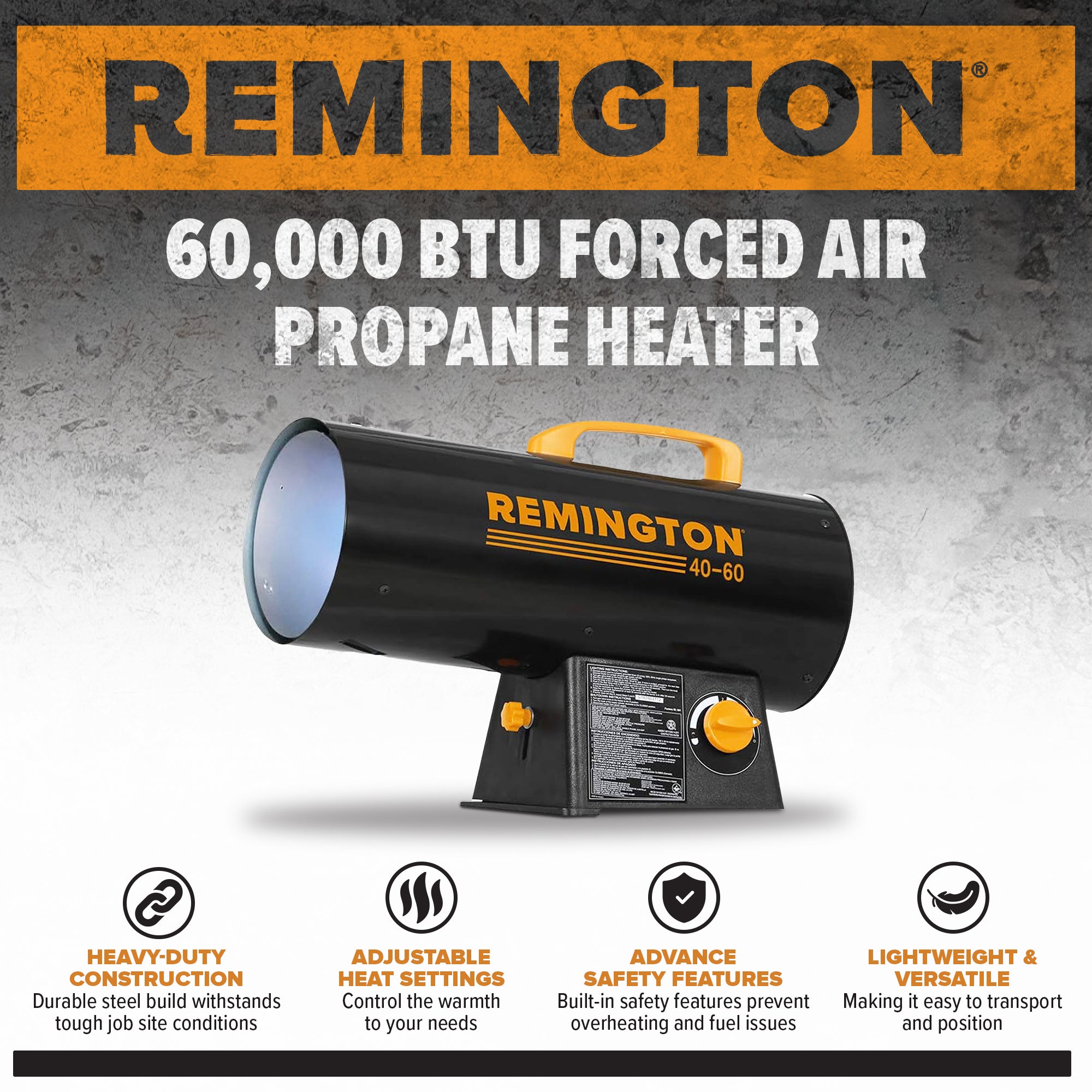 Remington Portable 60,000 BTU Propane Forced Air Space Heater, Tank Not Included - VMInnovations