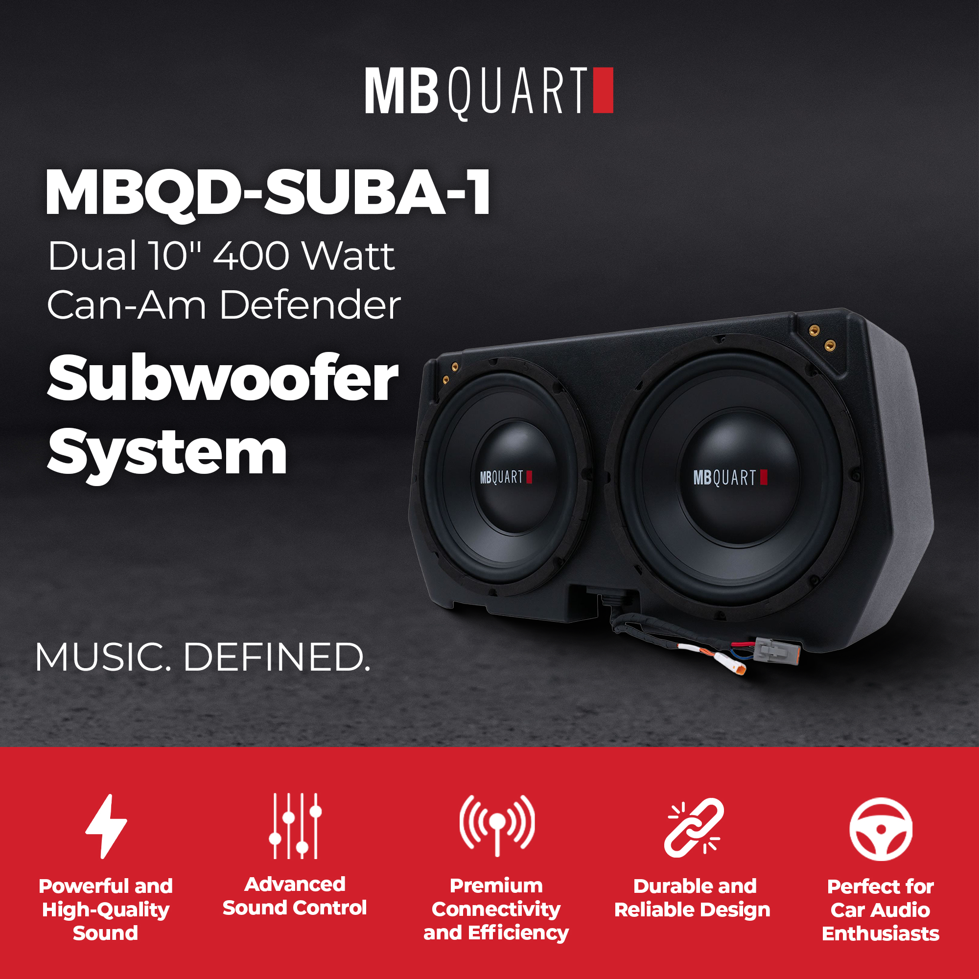 MB Quart Dual 10" Subwoofer System Upgrade for Can Am Defender 17-25, 400 Watts