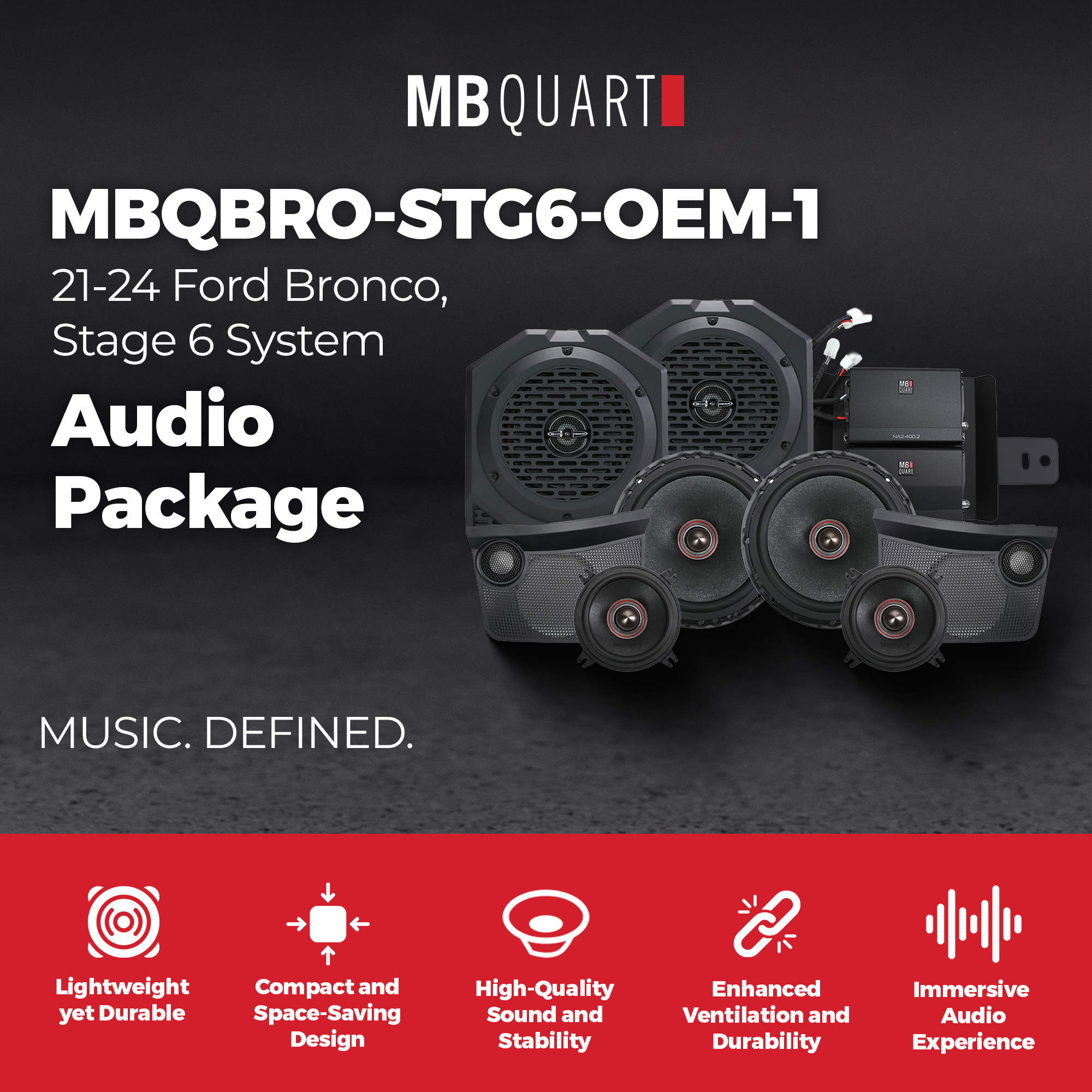 MB Quart Tuned Audio Package for 21-26 Ford Bronco, Stage 6 System, 800 Watt