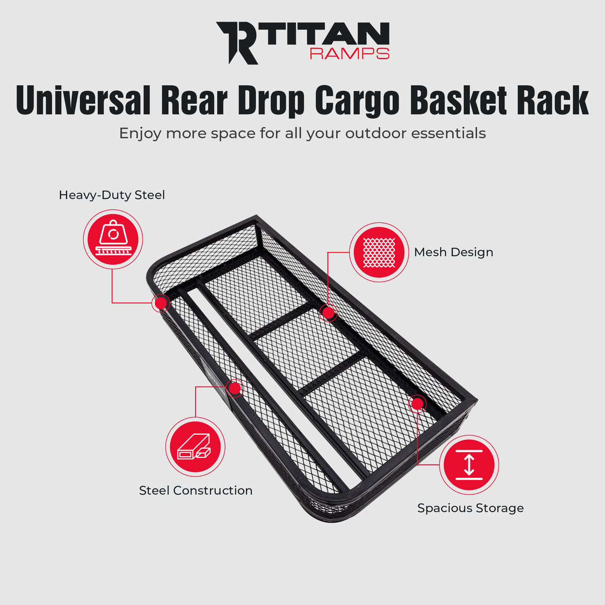Titan Ramps Universal ATV/UTV Front Cargo Basket w/ 100 Pound Capacity(Open Box)