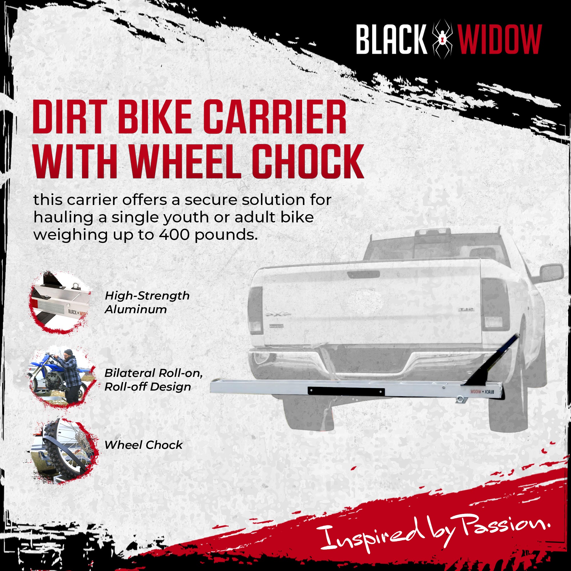 Black Widow Dirt Bike Carrier w/Wheel Chock & 400lbs Capacity (For Parts) - VMInnovations