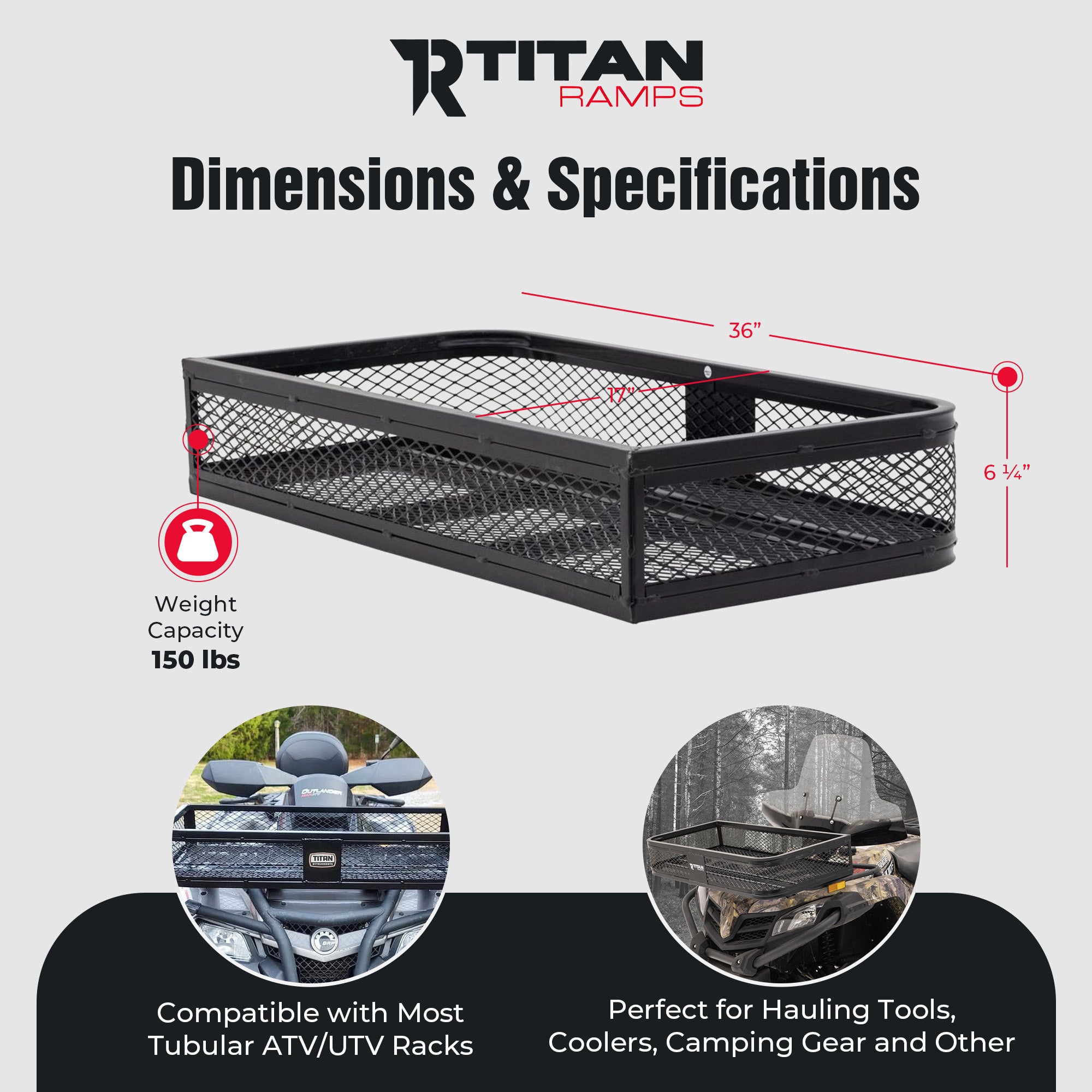 Titan Ramps Universal ATV/UTV Front Cargo Basket w/ 100 Pound Capacity(Open Box)