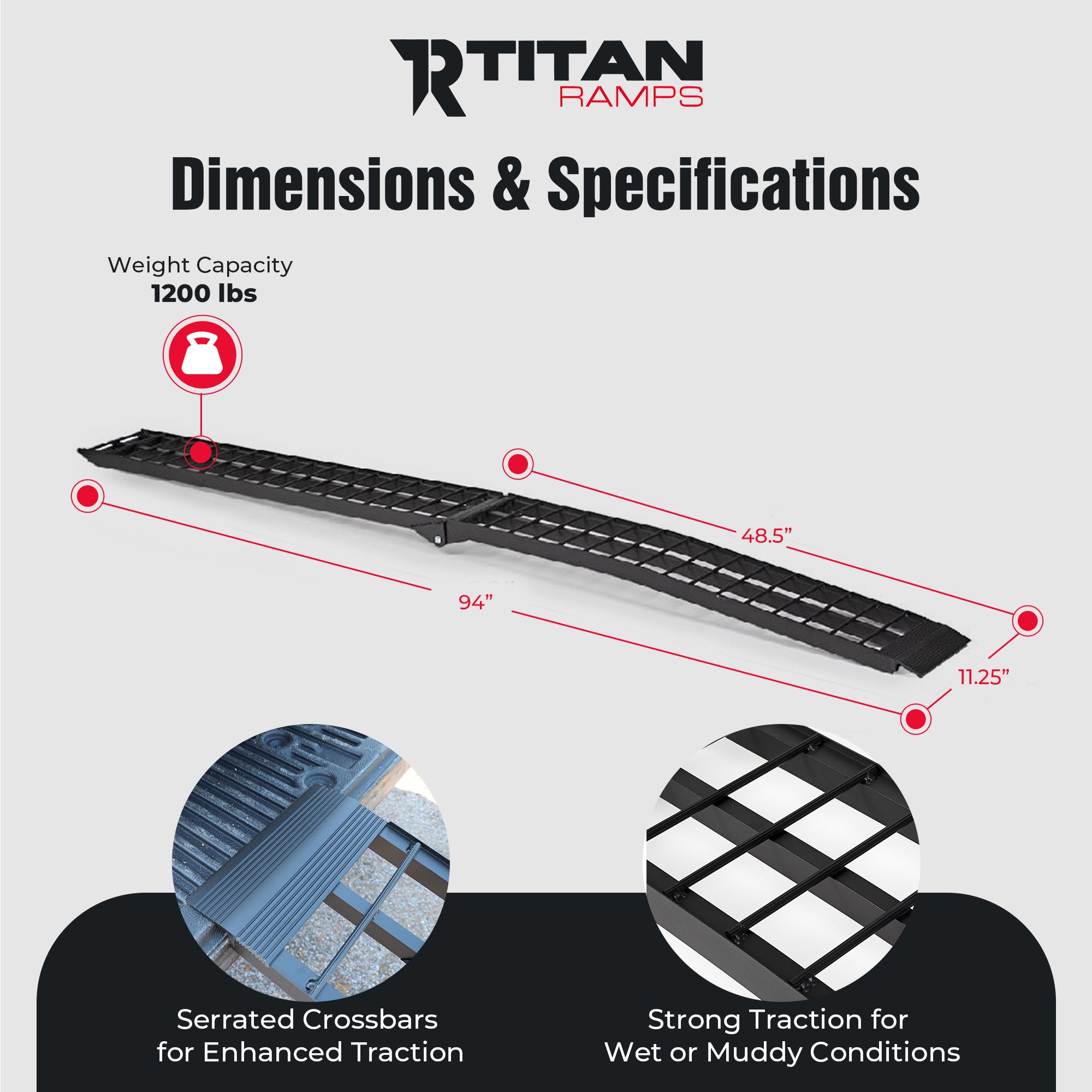 Titan Ramps 2 Pack 8’ Folding ATV Loading Ramps Arched Aluminum Design (Used) - VMInnovations