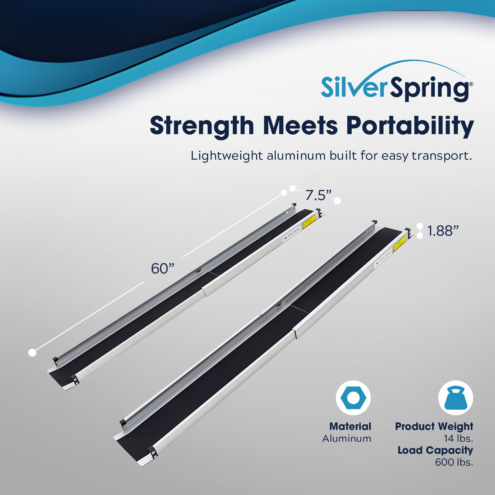 Silver Spring Telescoping Track Ramp, 3'-5' Portable Adjustable Wheelchair Ramp - VMInnovations