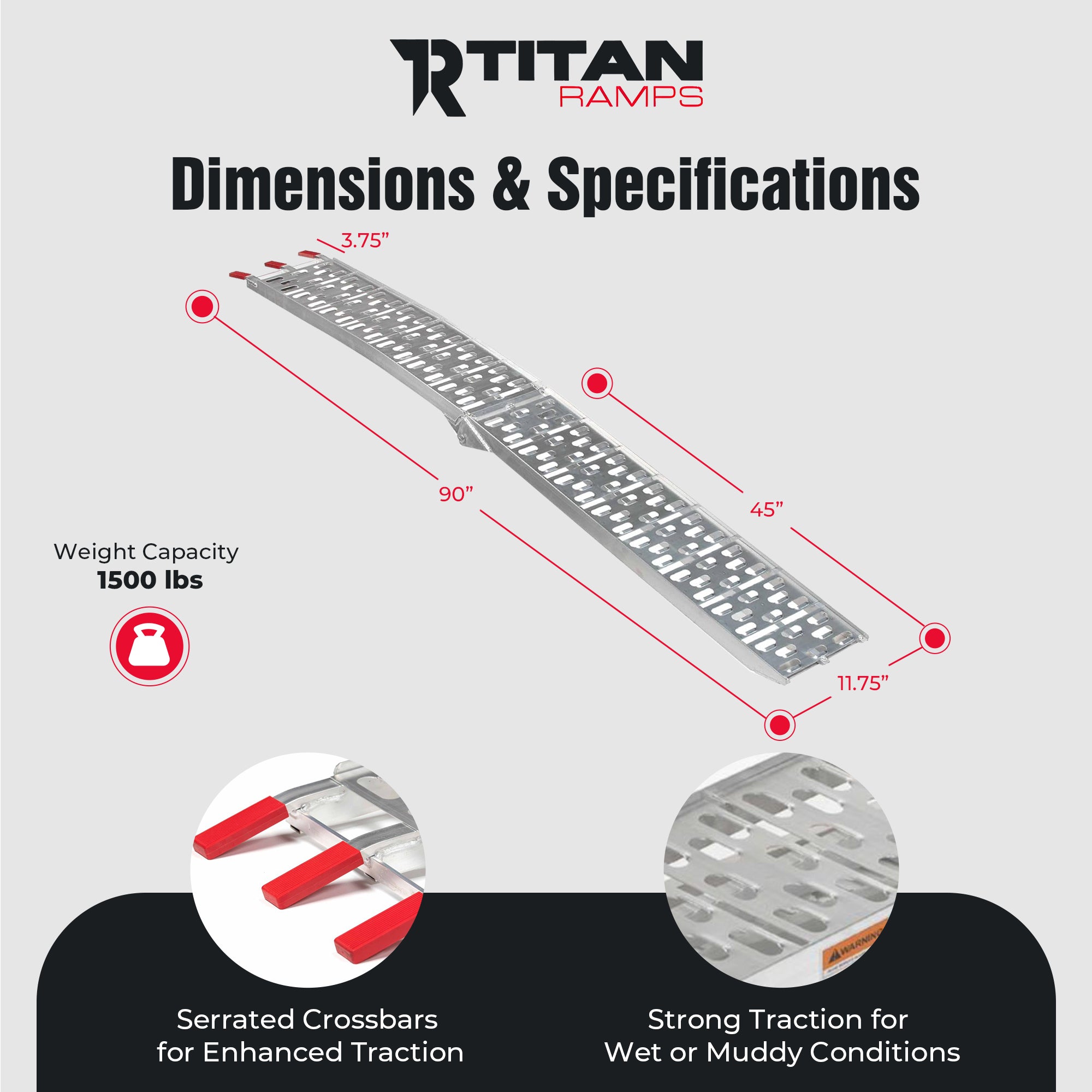 Titan Ramps 2 Pack 7.5’ Folding ATV Loading Ramps Arched Aluminum Design (Used)