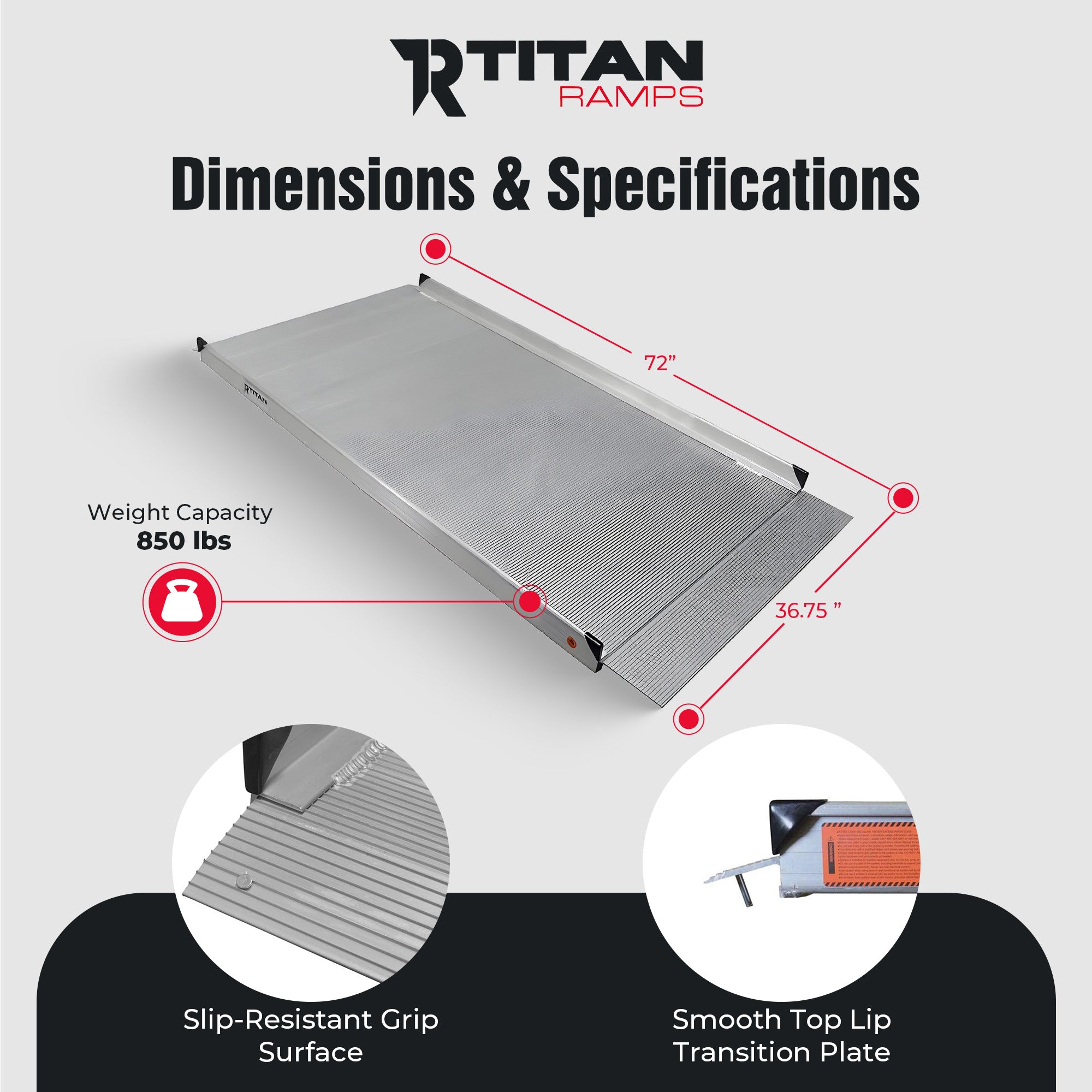 Titan Ramps 6ft Aluminum Wheelchair Entry Ramp, One Piece, 850lb Capacity (Used) - VMInnovations