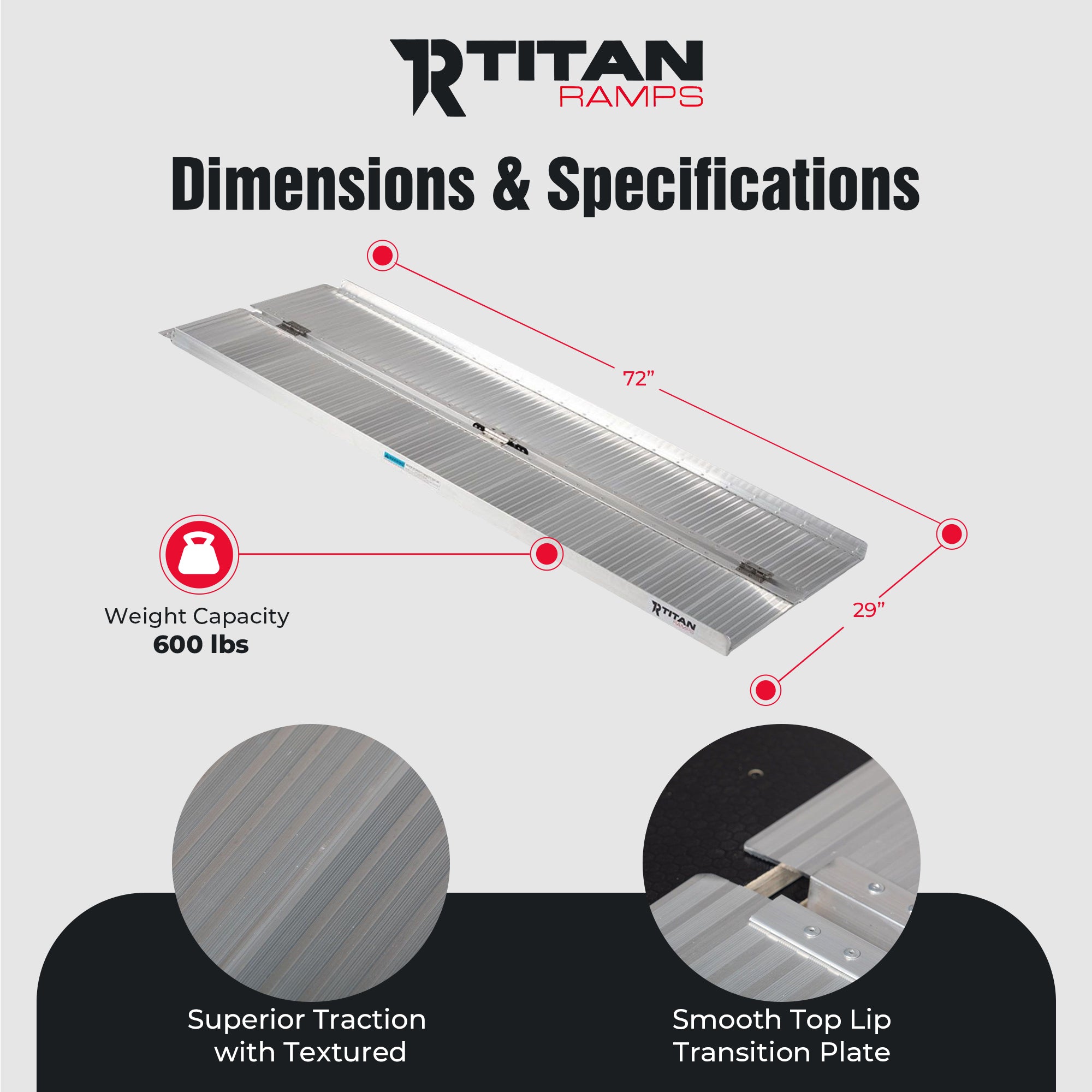Titan Ramps 6 Foot Single-Fold Aluminum Wheelchair Ramp, 600 Pound Capacity