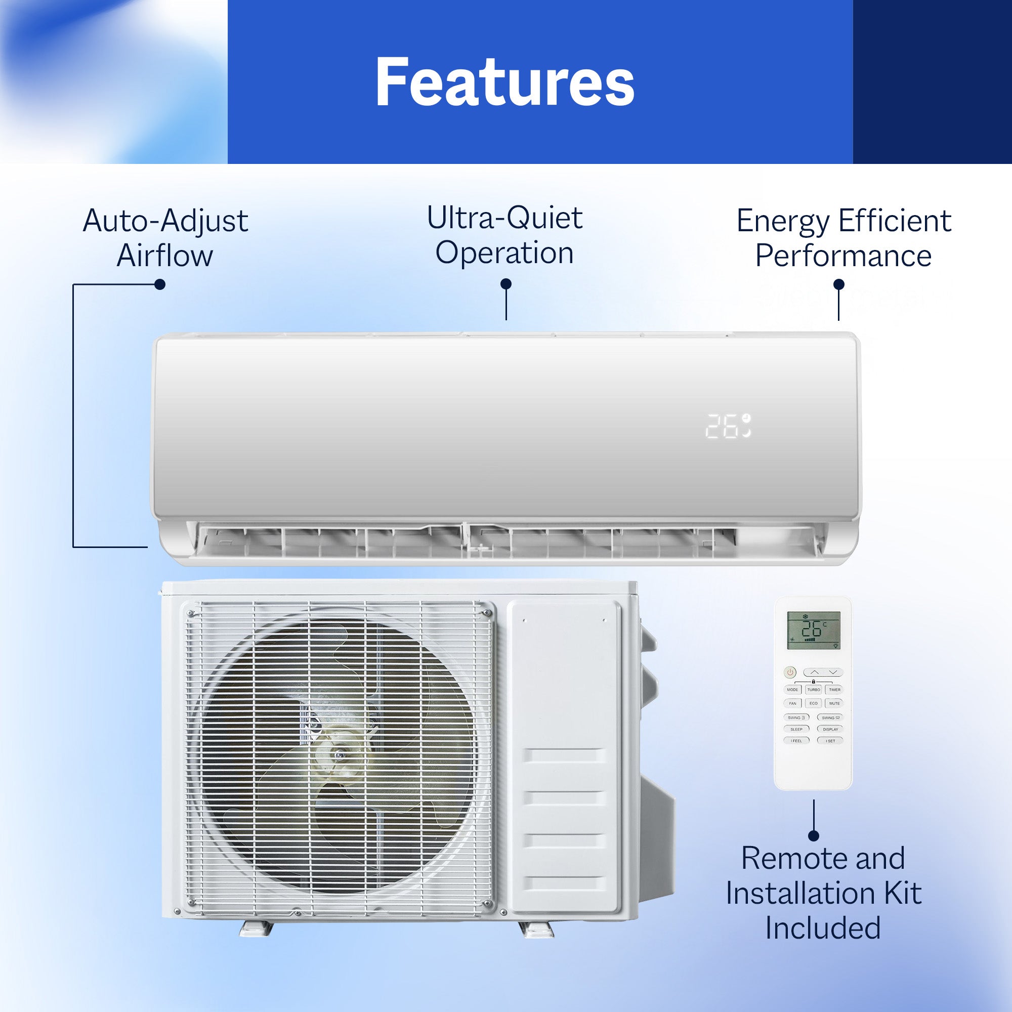 Cool-Living 11000 BTU Mini Split Air Conditioner with WiFi & Remote, 550 sq ft