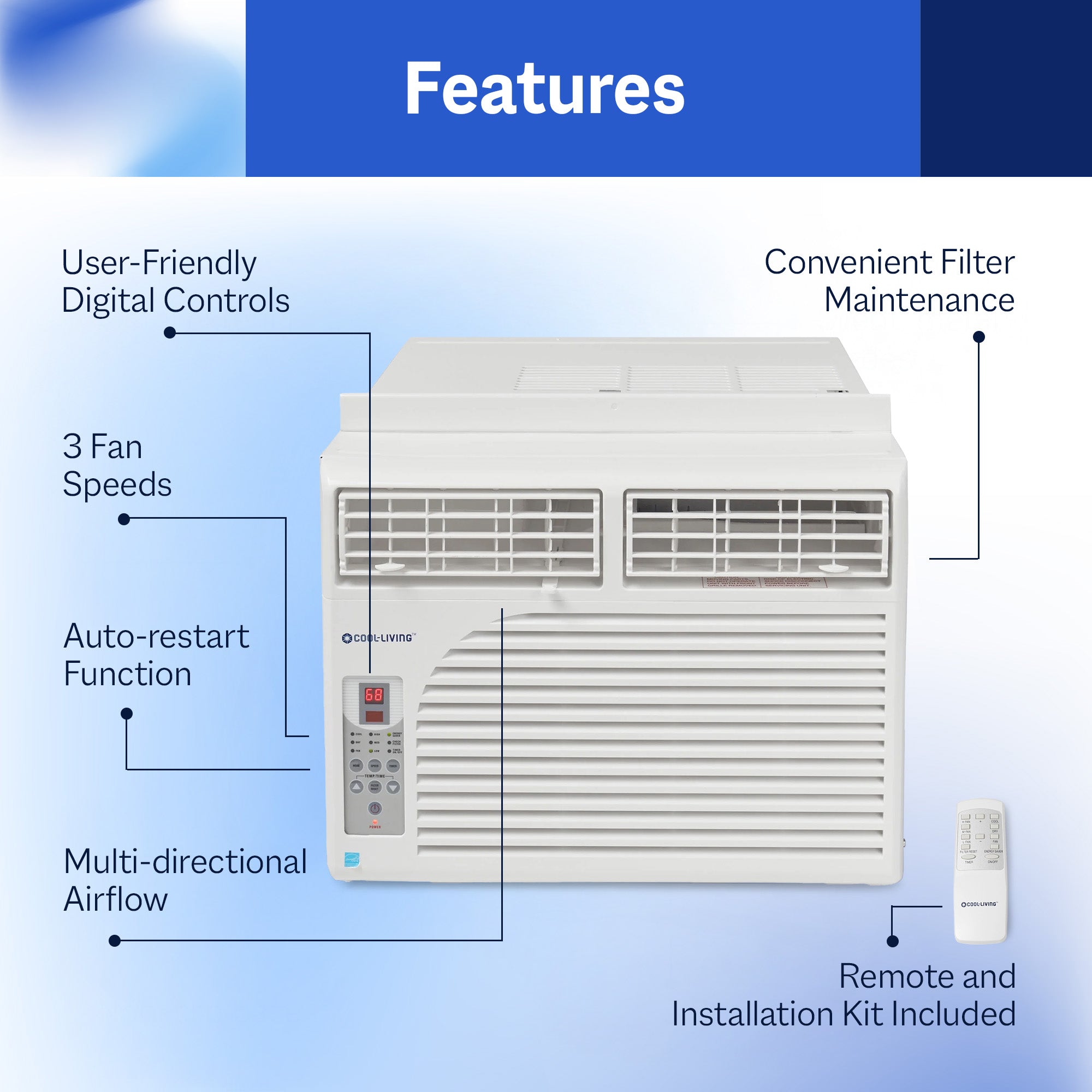 Cool-Living 10,000 BTU Window Mount Room Air Conditioner with Installation Kit - VMInnovations