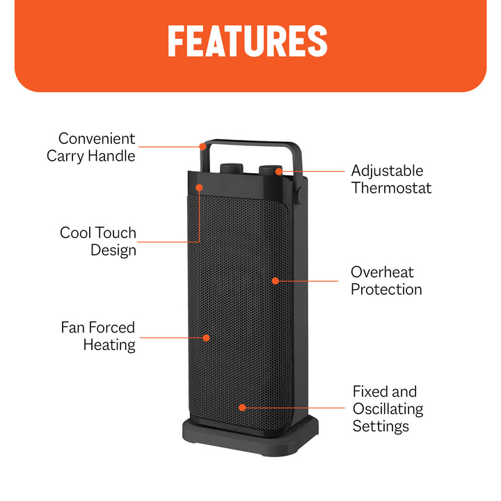 Warm-Living 16" Oscillating Ceramic Space Heater with 3 Heat Settings, Black