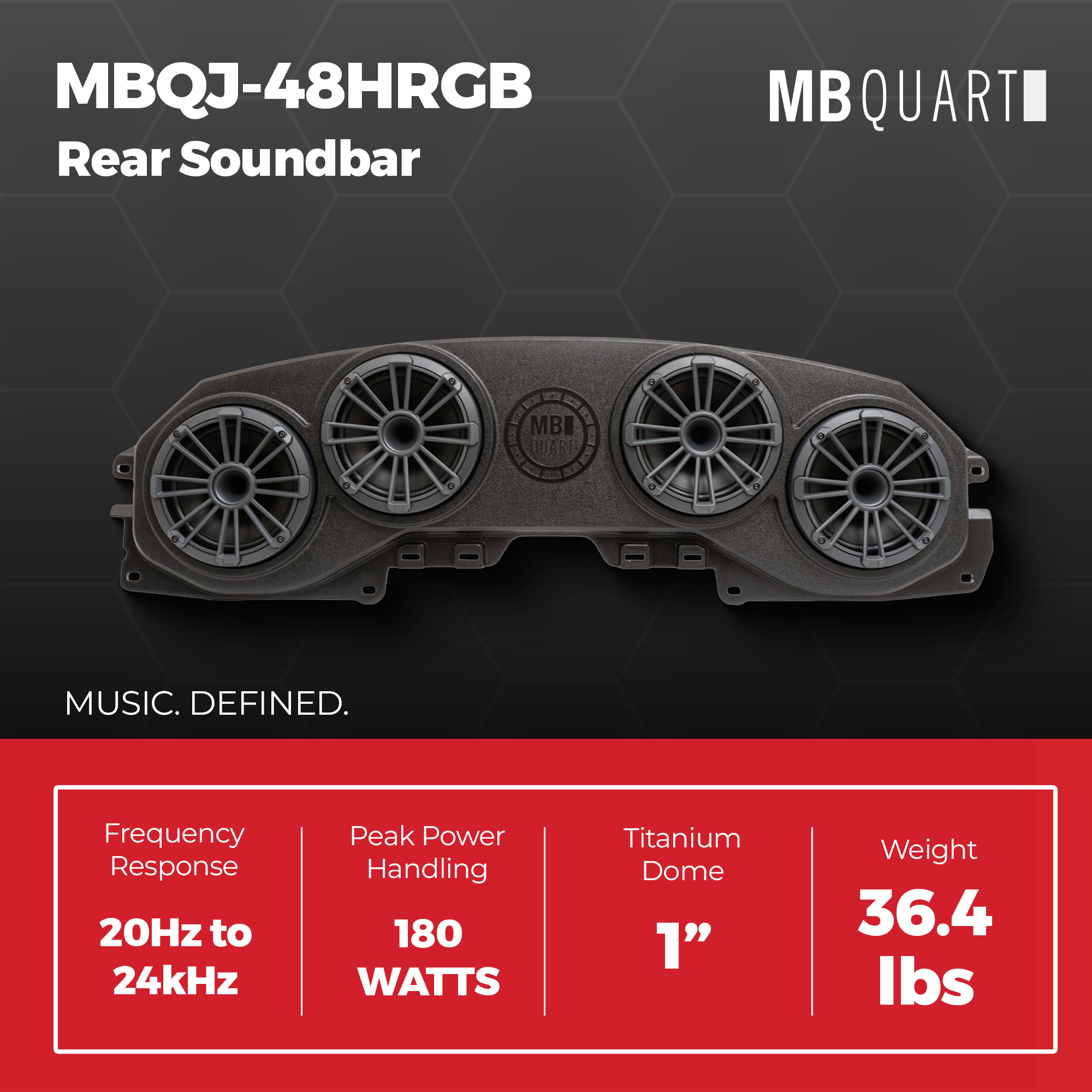MB Quart Rear Soundbar, 8" Speakers, Jeep Wrangler JL 18-23/Gladiator JT 20-23