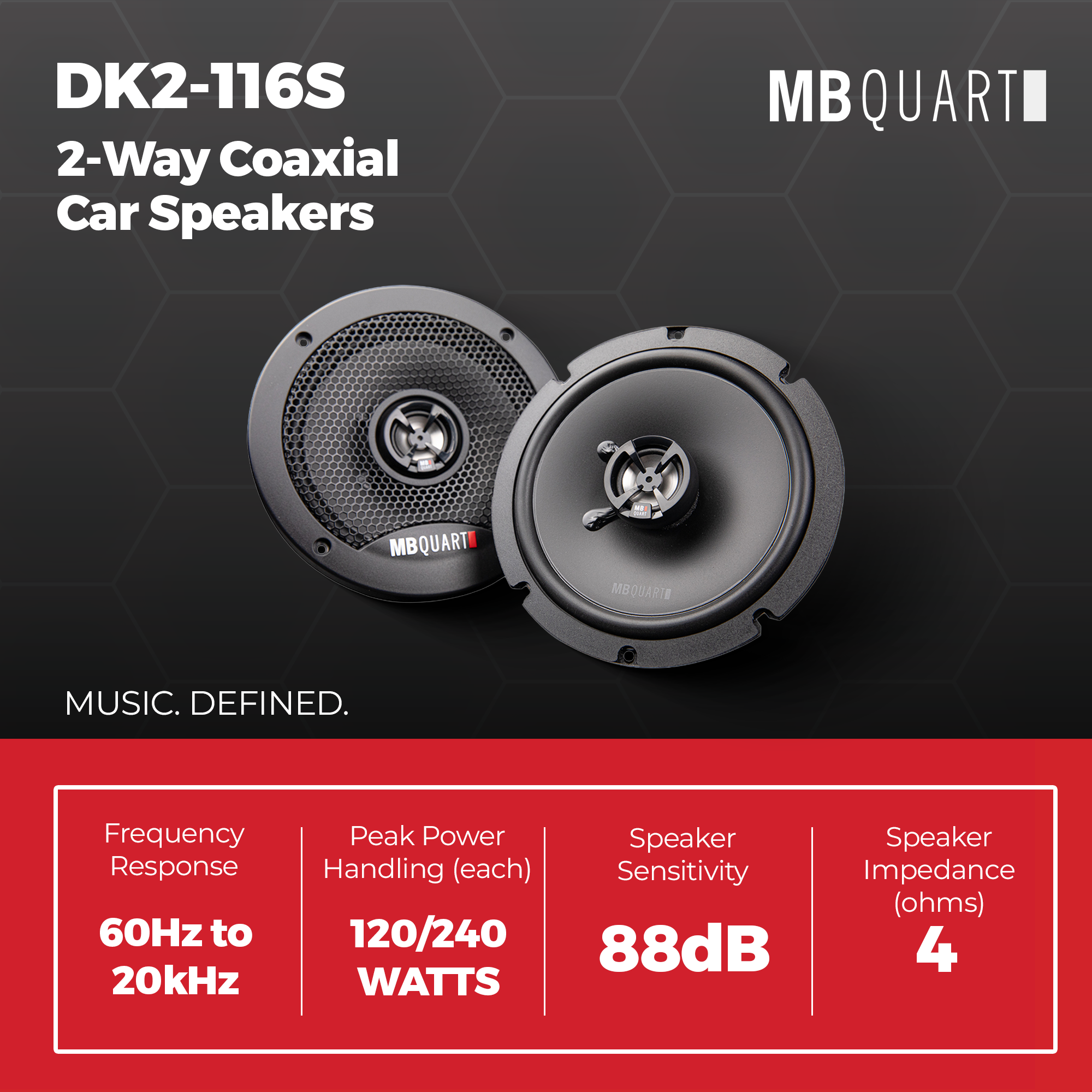 MB Quart DK2-116S Discus 6.5" Shallow Mount 2-Way Coaxial Car Speakers, 2 Pairs