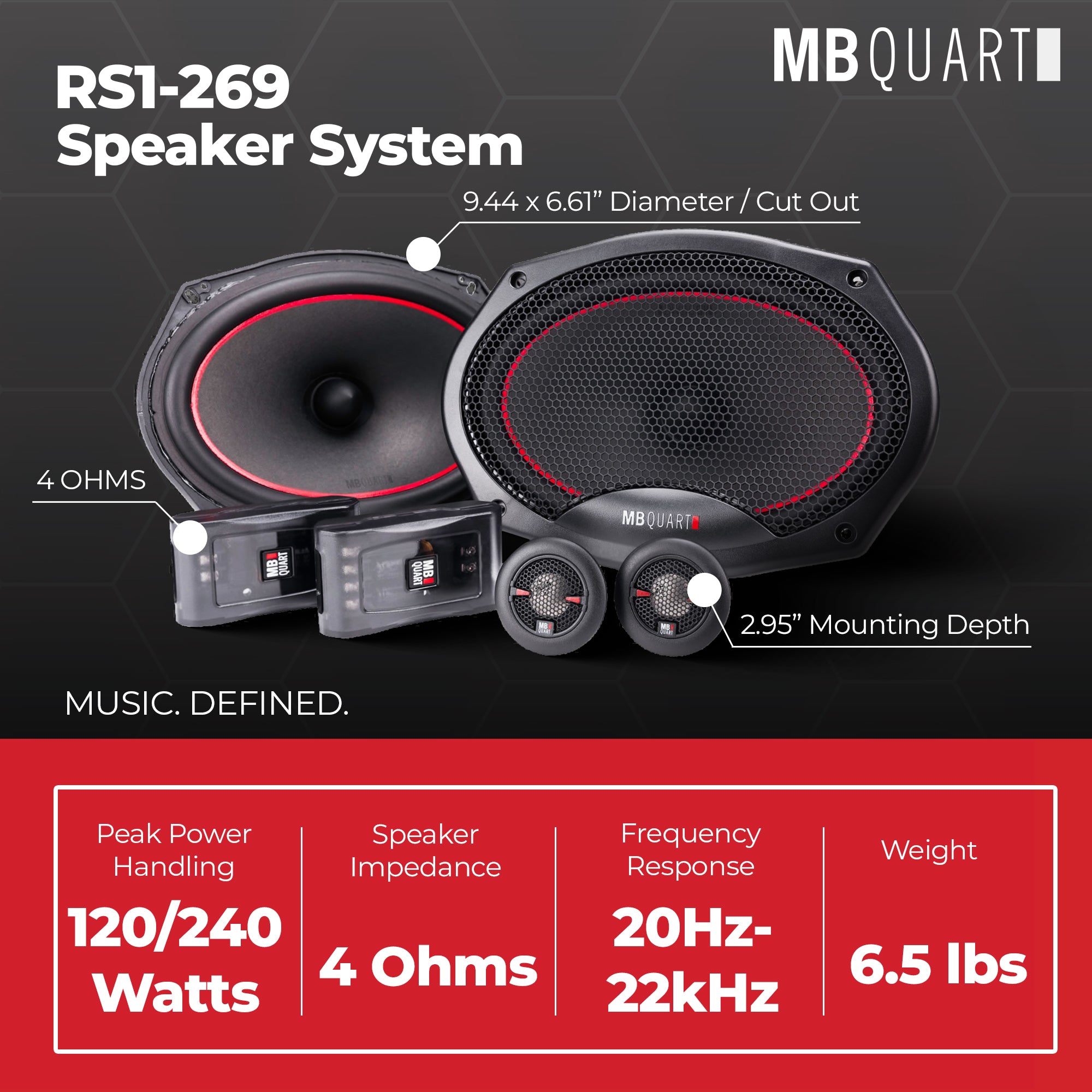 MB Quart 6"x9" Coaxial Reference Car Speaker System, 2-Way Audio, 240W Output - VMInnovations