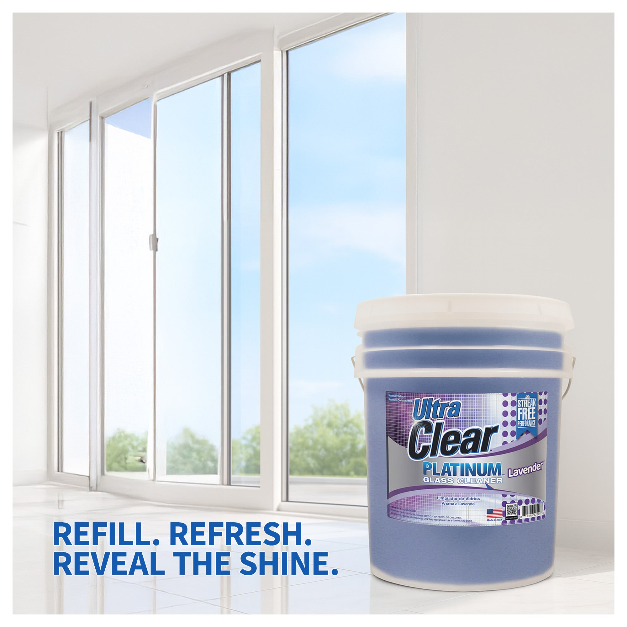 Ultra Clear Platinum Glass Cleaner, Streak-Free Shine, Lavender Fresh, 5 Gallons
