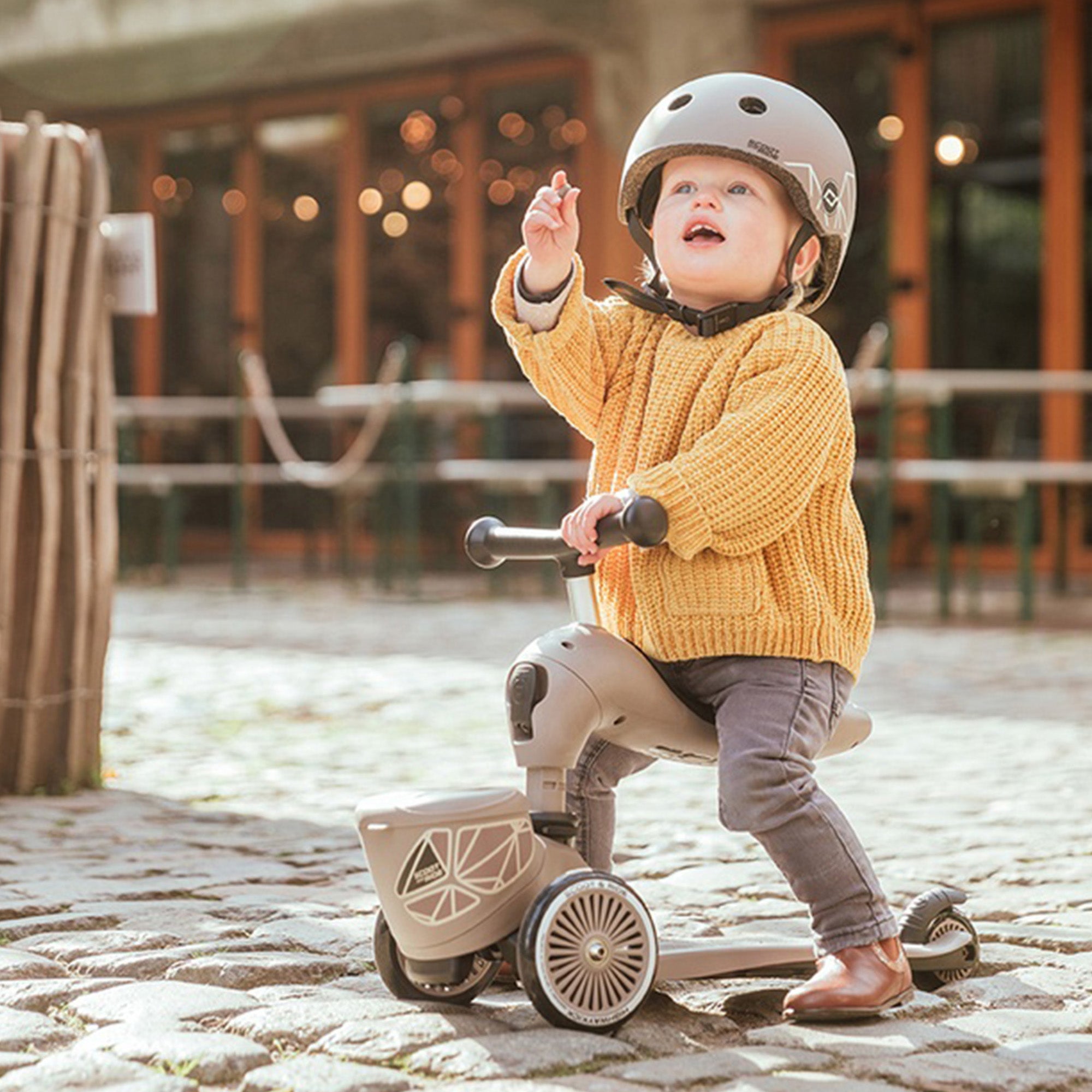 Scoot & Ride 2-in-1 Kids Scooter with Basket, Highwaykick 1 Lifestyle, Brown - VMInnovations