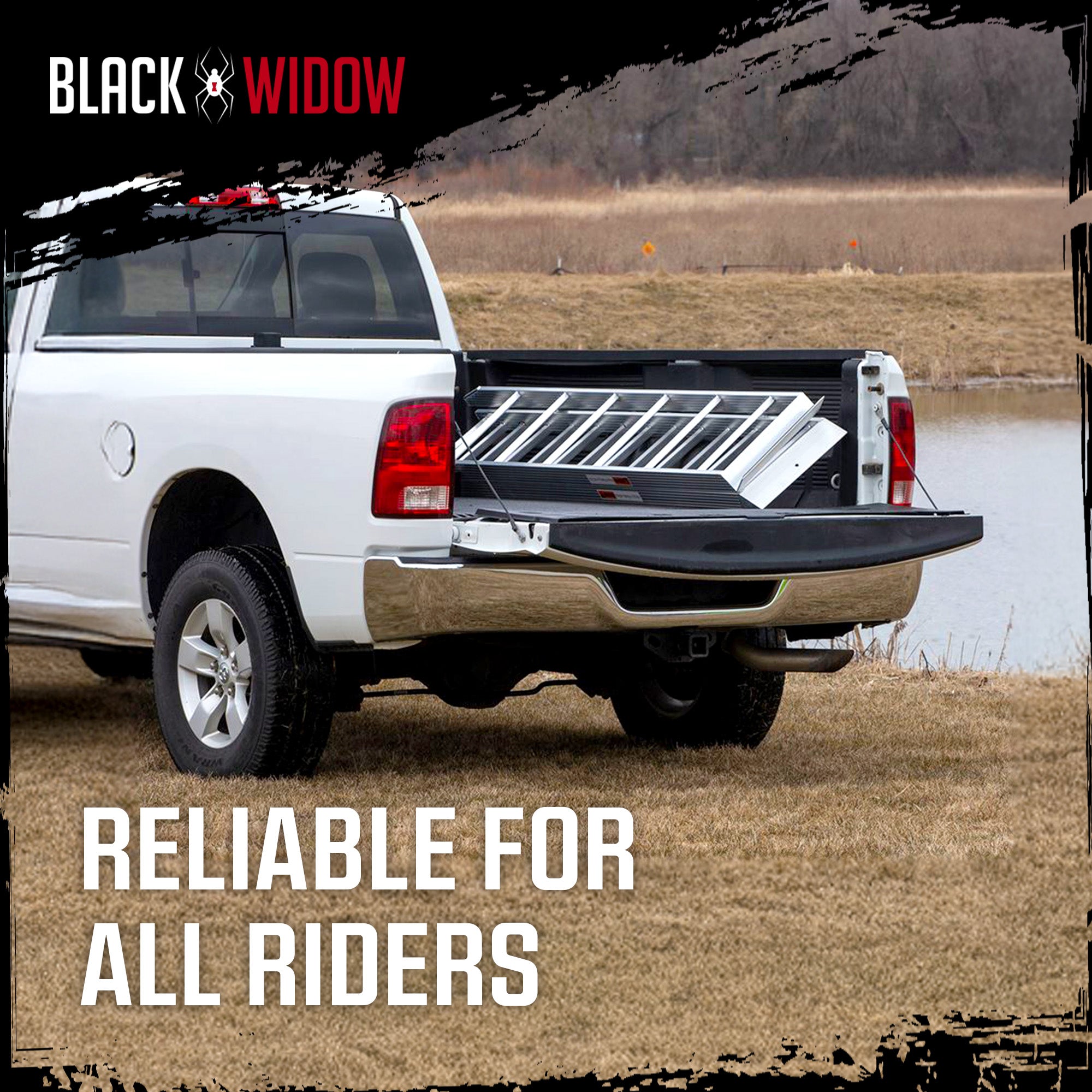 Black Widow Aluminum Bi Fold Motorcycle Ramp with Steps, Folding Ramp, Silver