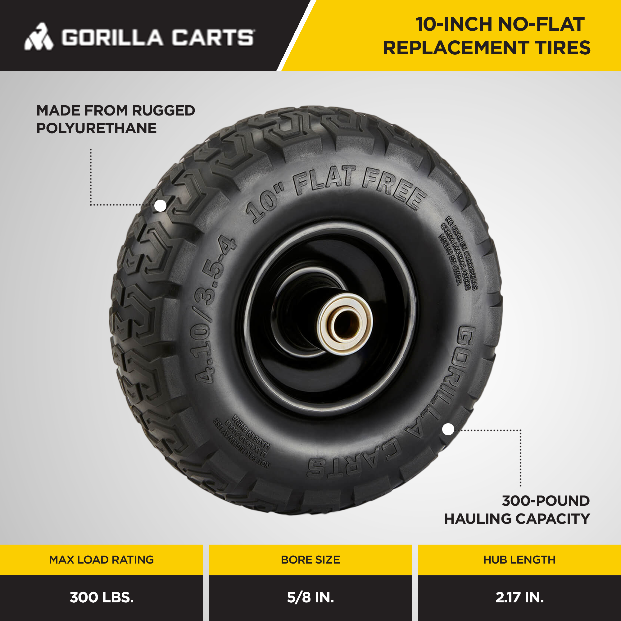 Gorilla Carts 10" No Flat Replacement Tire for Utility Carts (Used) - VMInnovations