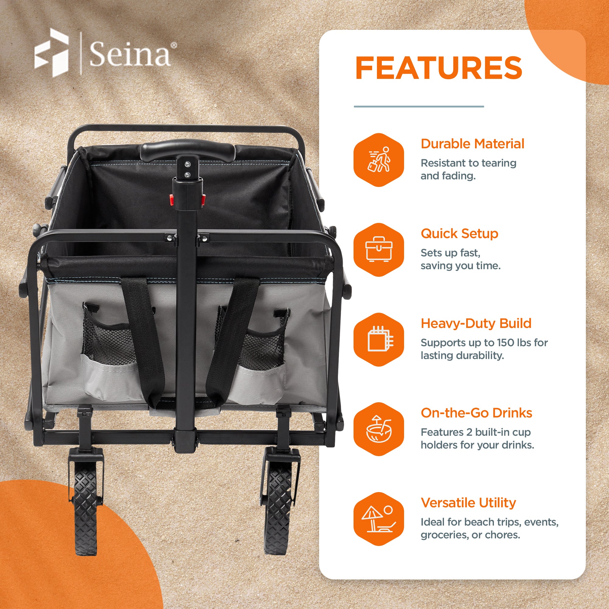 Seina Manual 150 Pound Capacity Steel Wagon Outdoor Garden Cart, Gray(For Parts) - VMInnovations