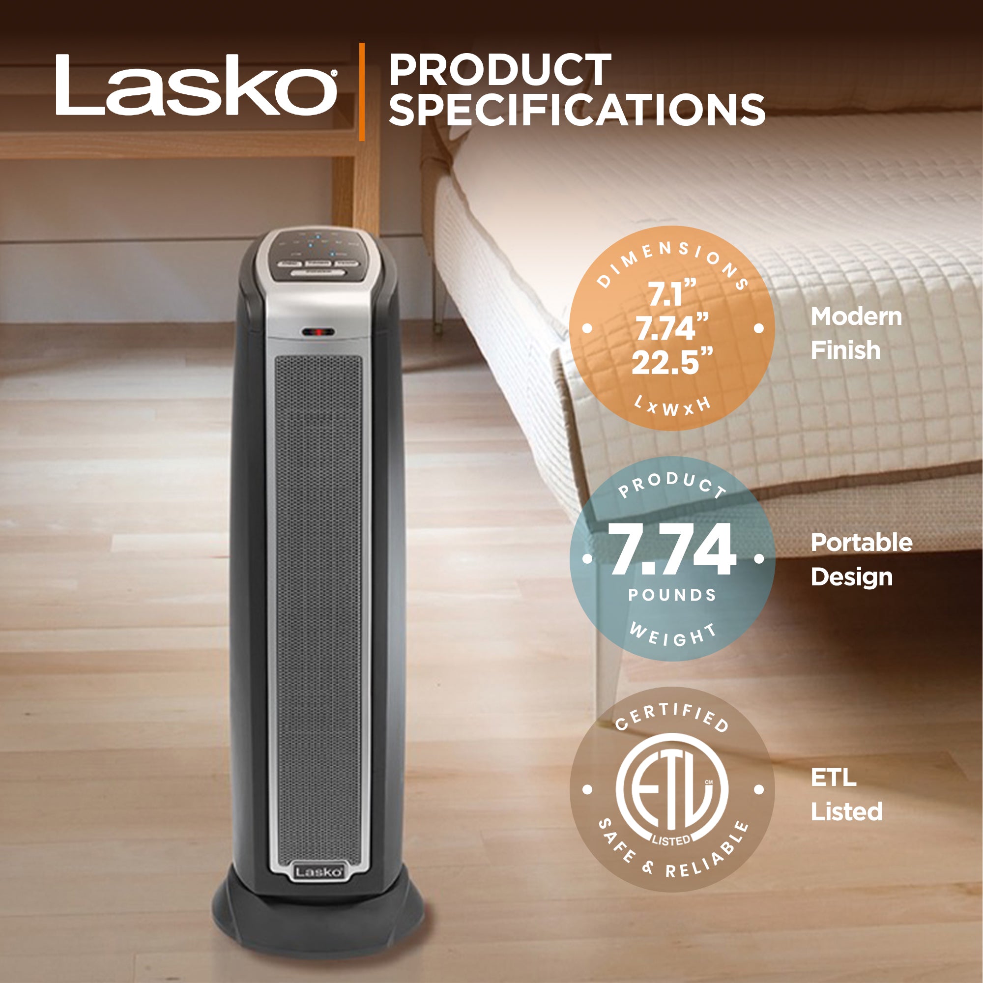 Lasko 5790 Portable Electric 1500W Room Oscillating Ceramic Tower Space Heater - VMInnovations
