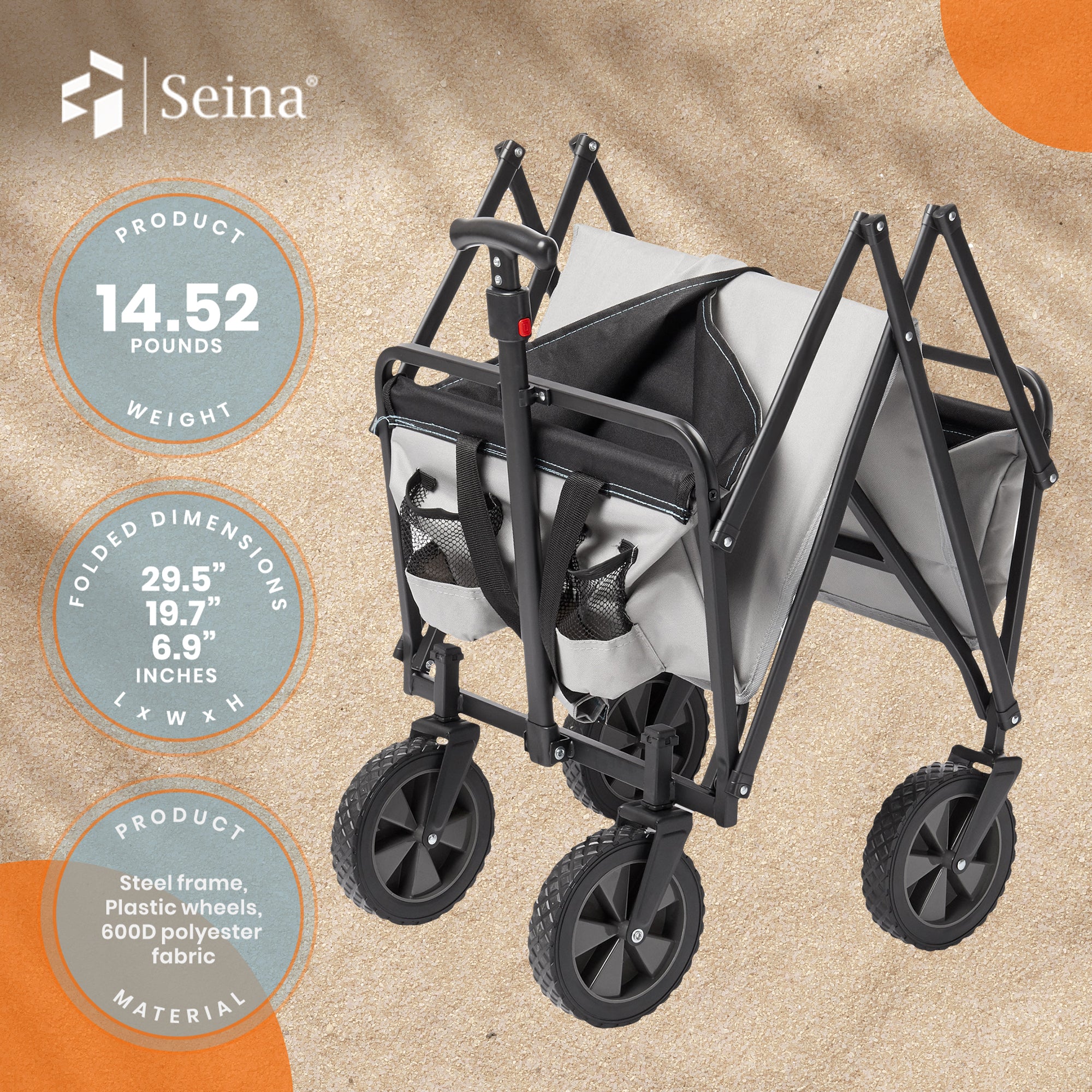 Seina Manual 150 Pound Capacity Steel Wagon Outdoor Garden Cart, Gray(For Parts) - VMInnovations