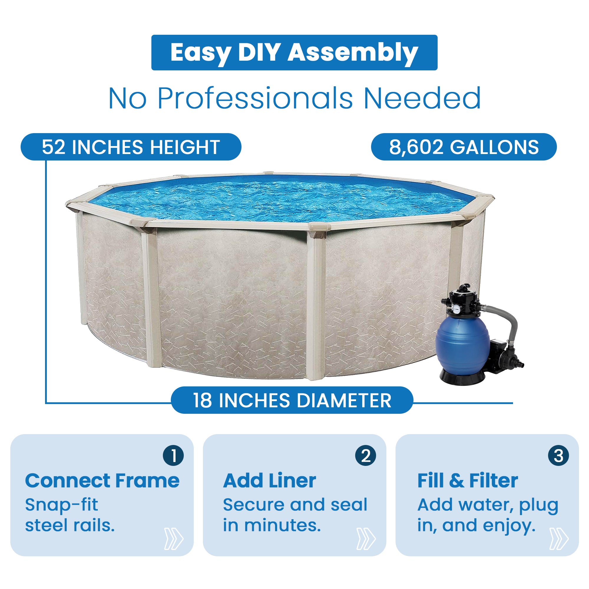 Aquarian Phoenix 18ft x 52in Above Ground Pool w/ Filter, Ladder, Liner, Skimmer - VMInnovations