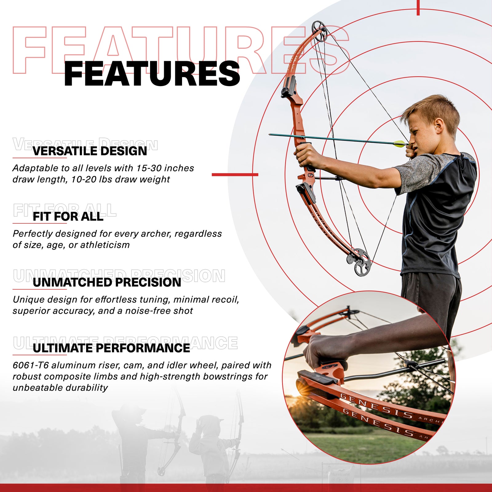 Genesis Original Archery Compound Bow and Arrow Set, Draw Hand-Left, Orange - VMInnovations