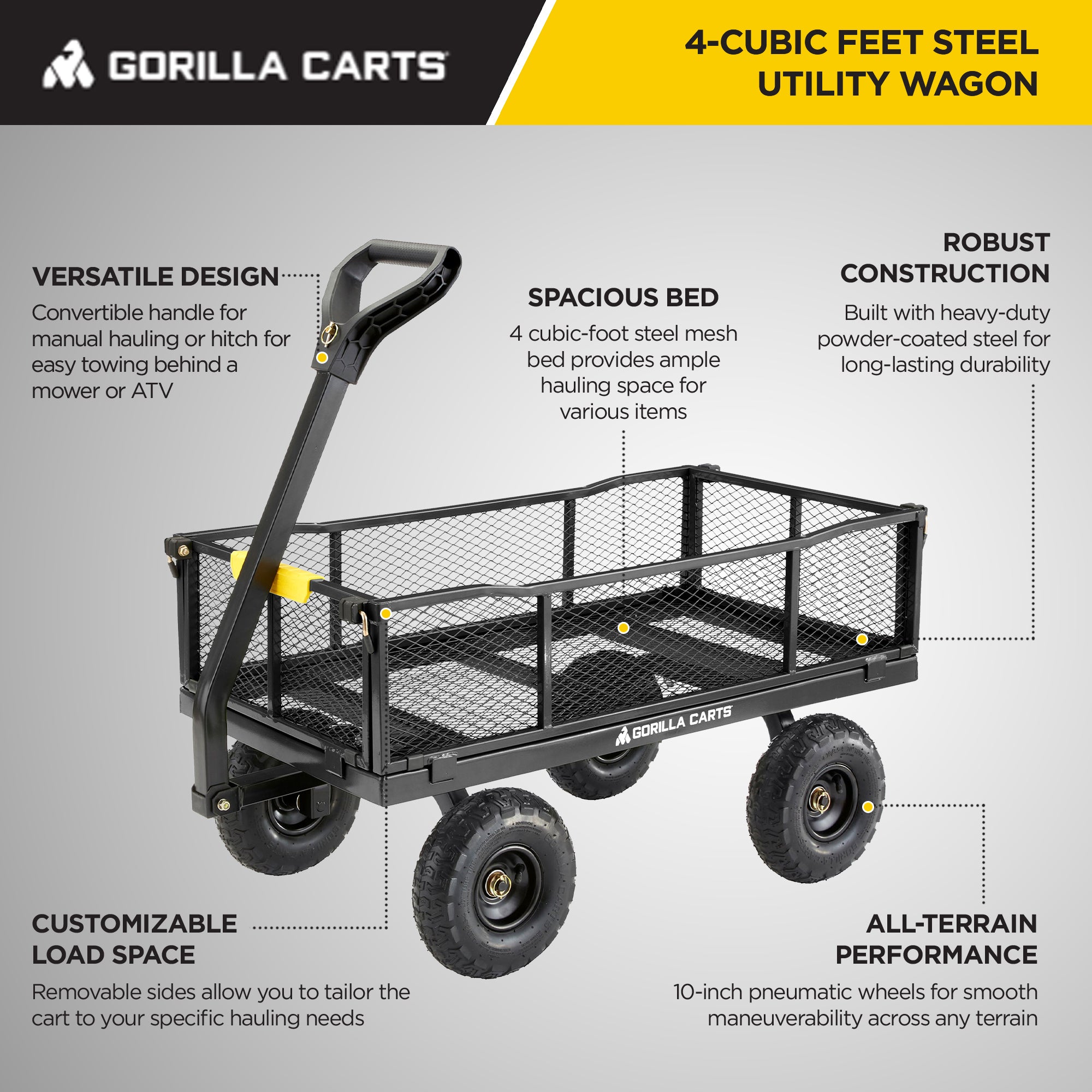 Gorilla Cart Heavy Duty Steel Utility Wagon Cart, 900 lb. Capacity (Open Box) - VMInnovations