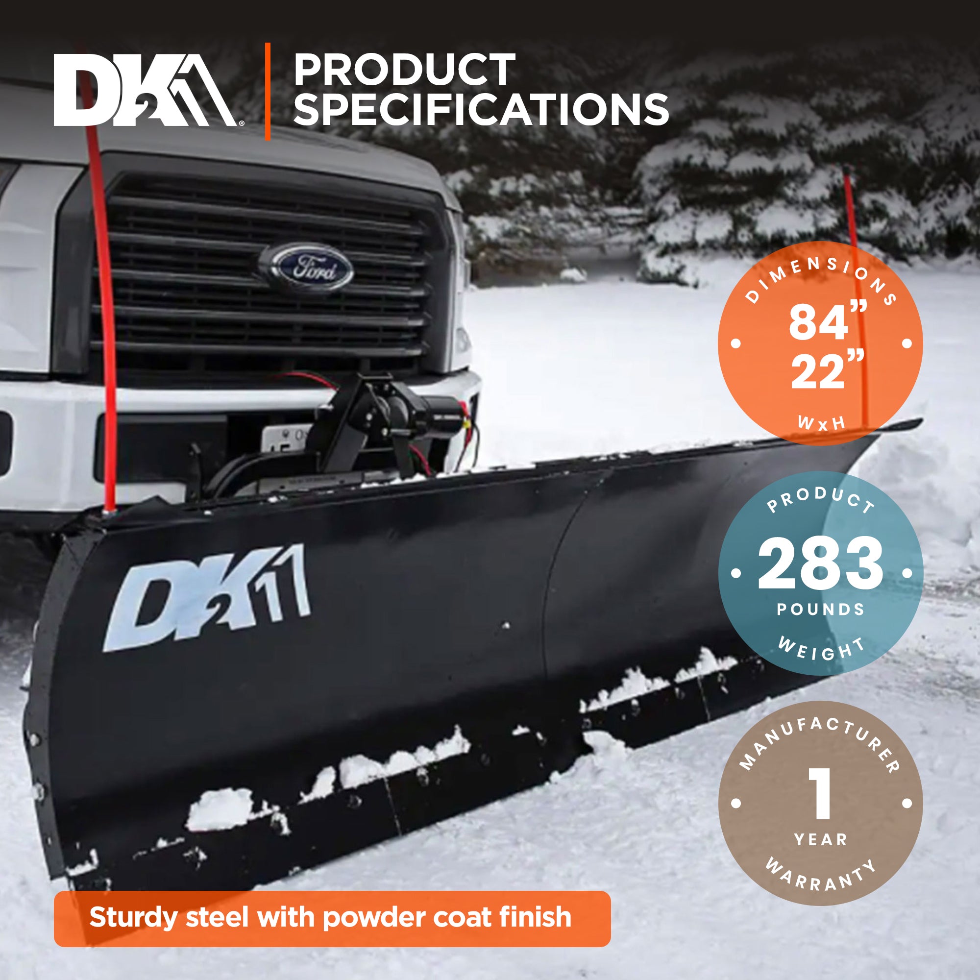Detail K2 Universal 84 x 22" SUV Truck Snow Plow Kit w/Remote, 2" Receiver Mount