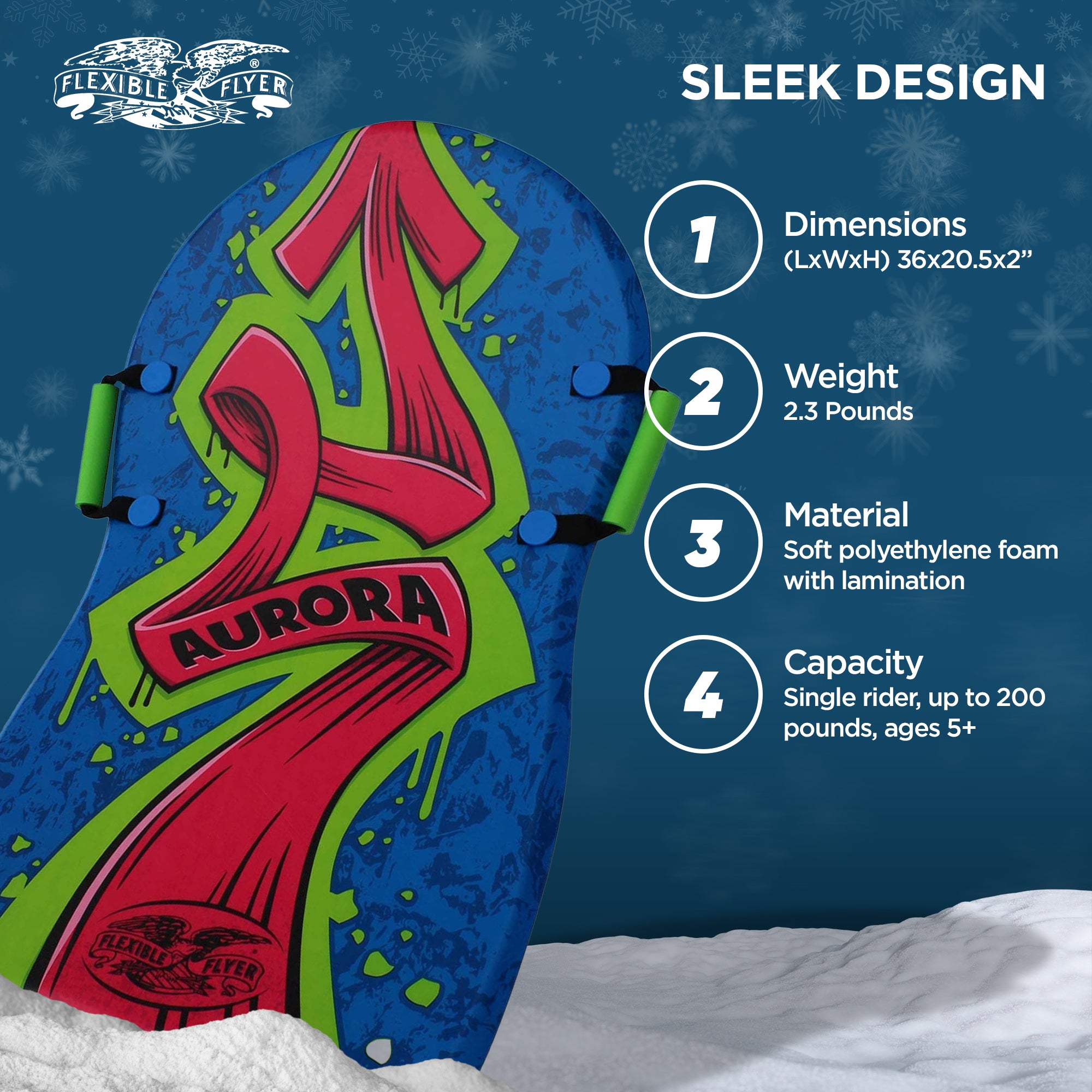 Flexible Flyer 36 Inch Aurora Kids 1 Person Foam Snow Sled w/ Handles (Used)