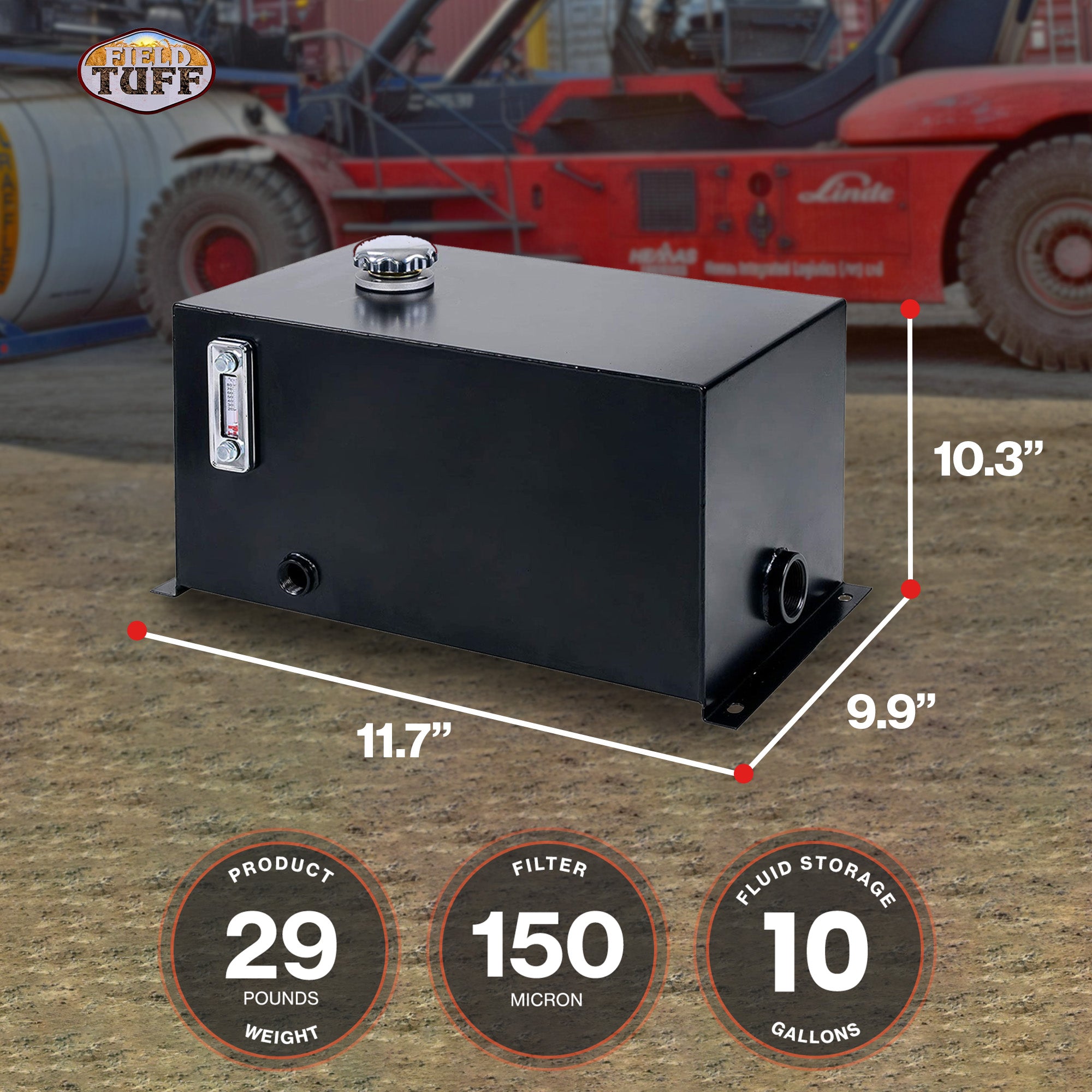 Field Tuff FTF-10GOR 10 Gallon 14 Gauge Steel Hydraulic Reservoir Tank, Black