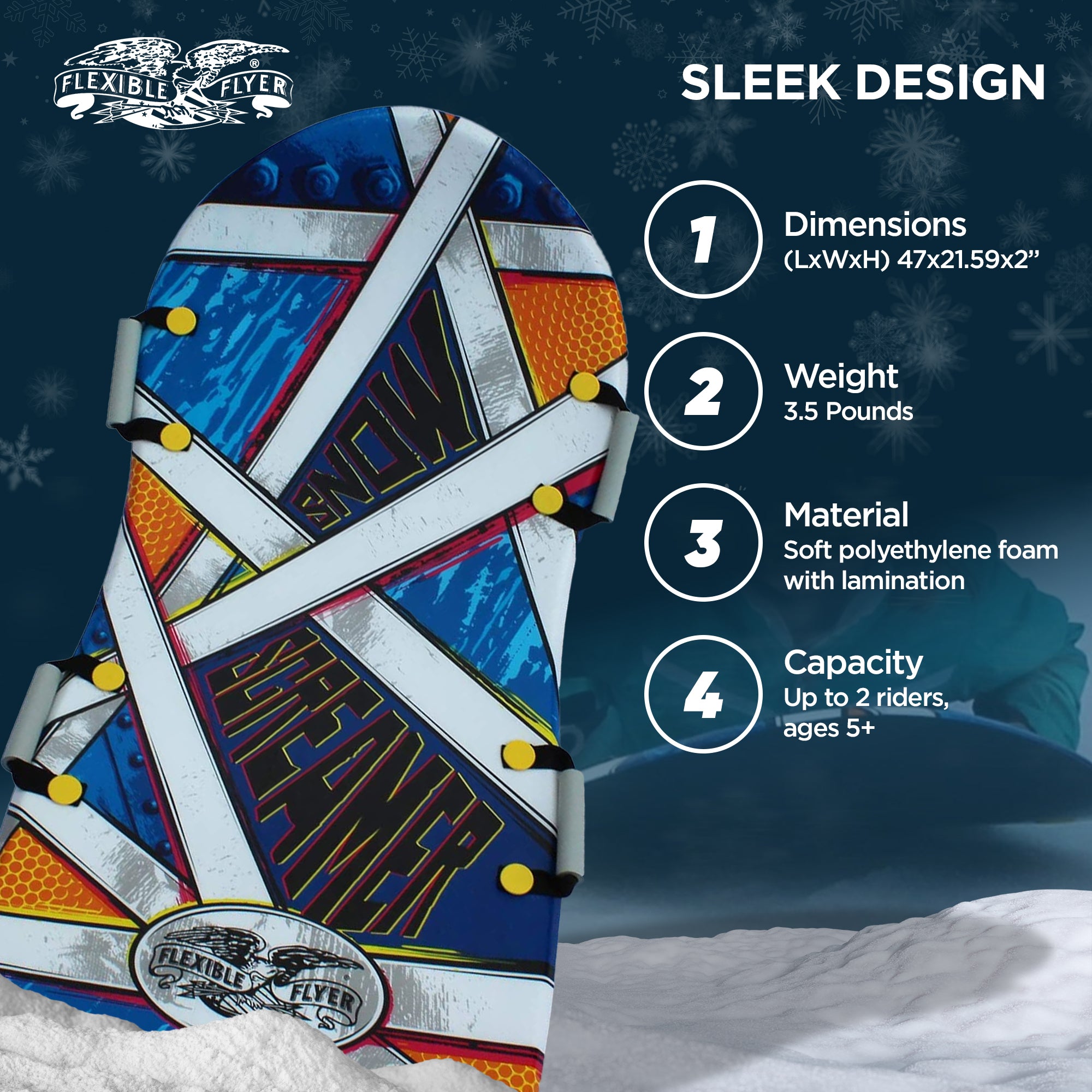 47 Inch Snow Screamer 2 Person Foam Sled with Handles for Ages 5+ (Used) - VMInnovations