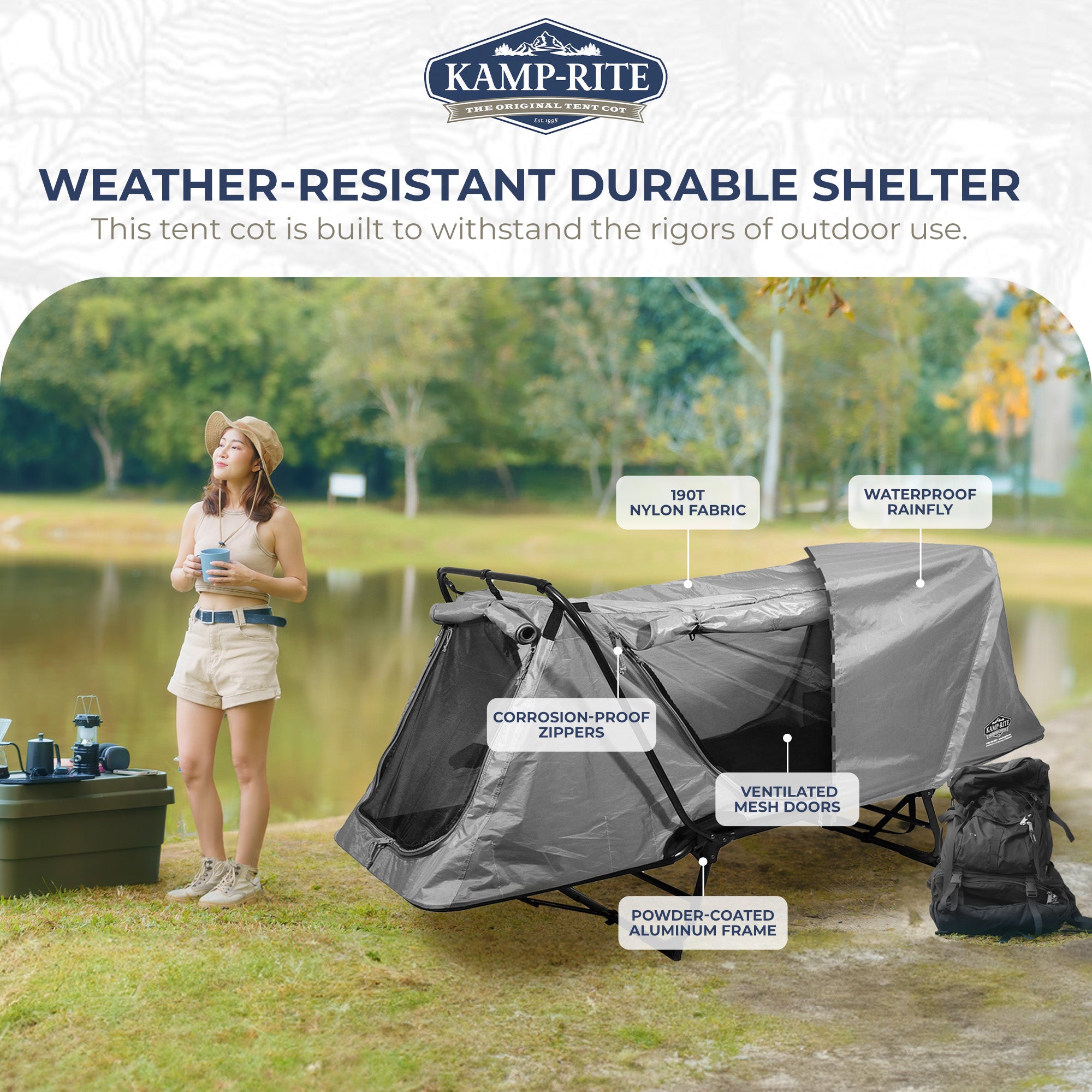 Kamp-Rite Portable Elevated 1-Person Original Tent Cot, Chair, Tent, Gray (Used) - VMInnovations