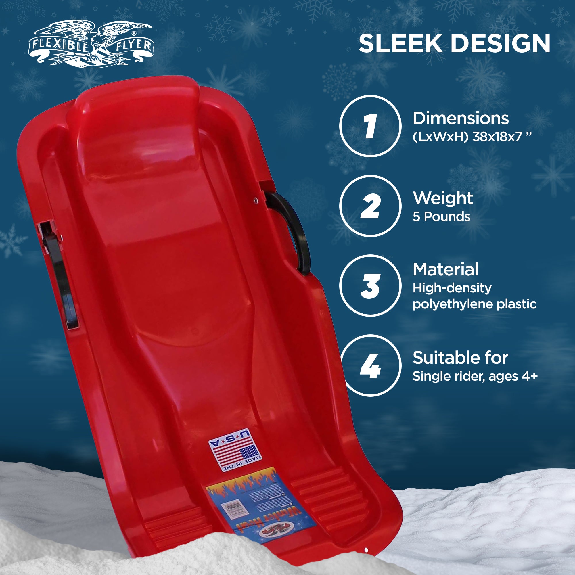 Paricon Flyer Winter Heat Sled w/ Brakes, Ages 4 And Up, 38 Inches (Used) - VMInnovations