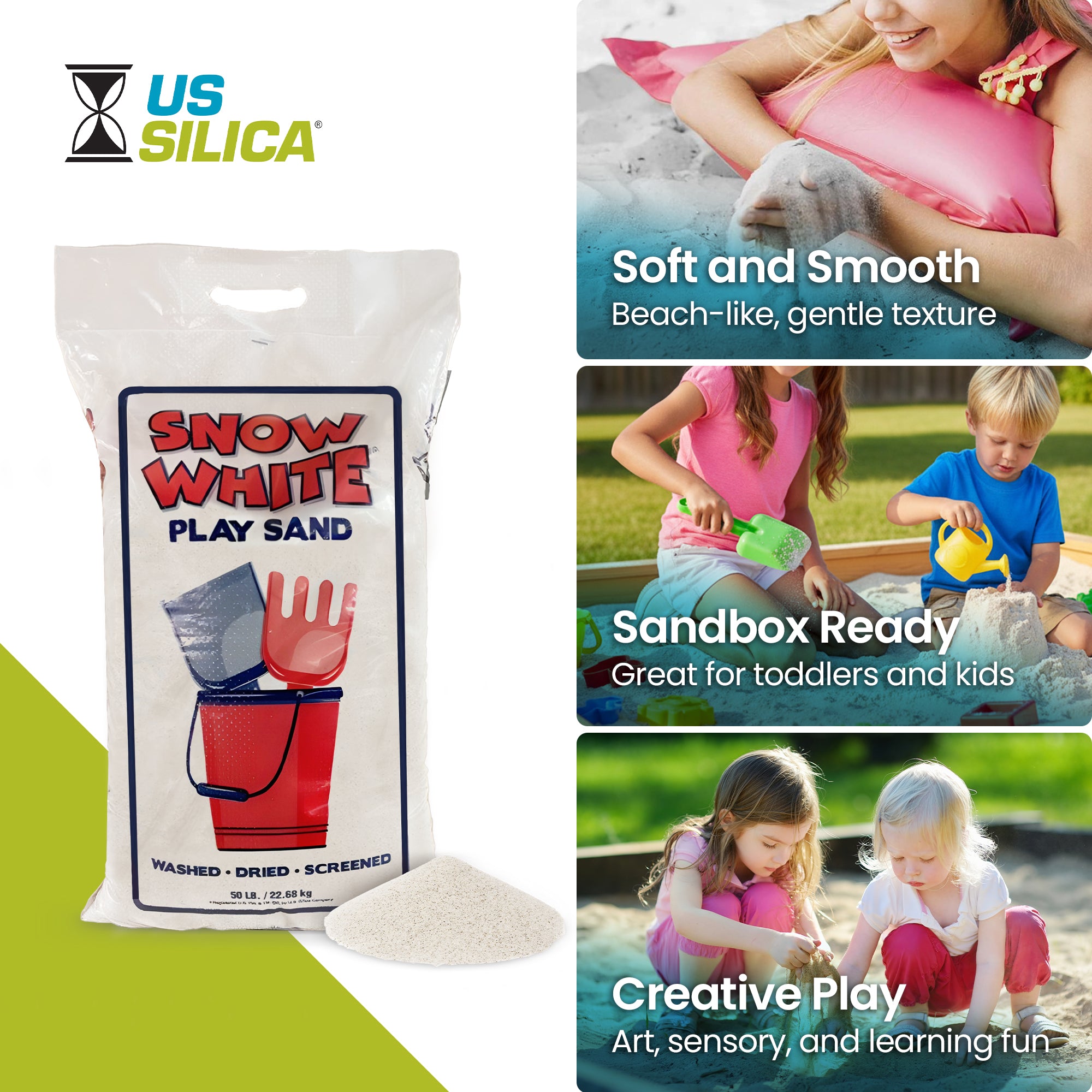 U.S. Silica Snow White Play Sand Sparkling White & Super Soft, 50 Pounds, 2 Pack