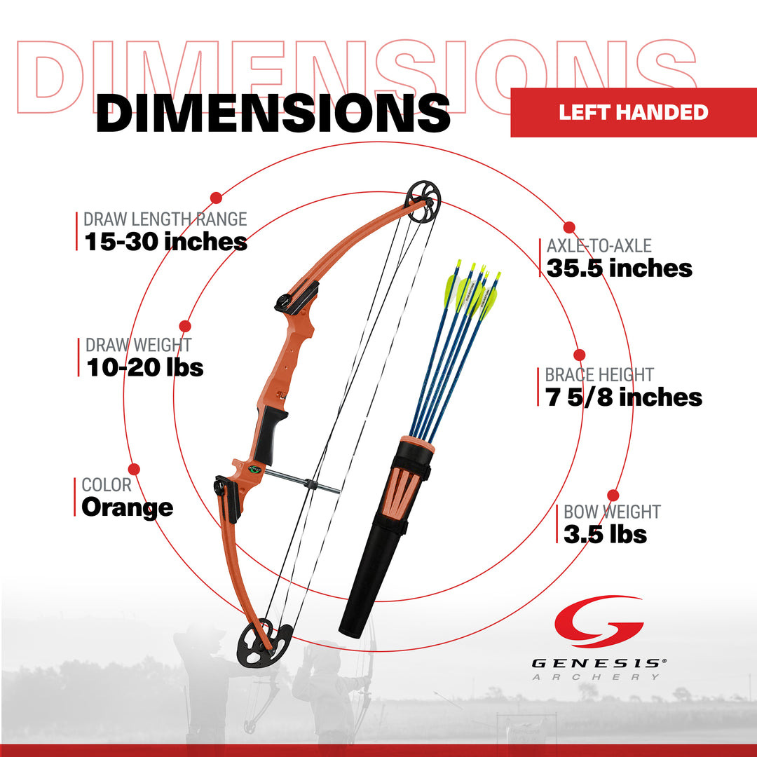 Genesis Original Archery Compound Bow and Arrow Set, Draw Hand-Left, Orange - VMInnovations