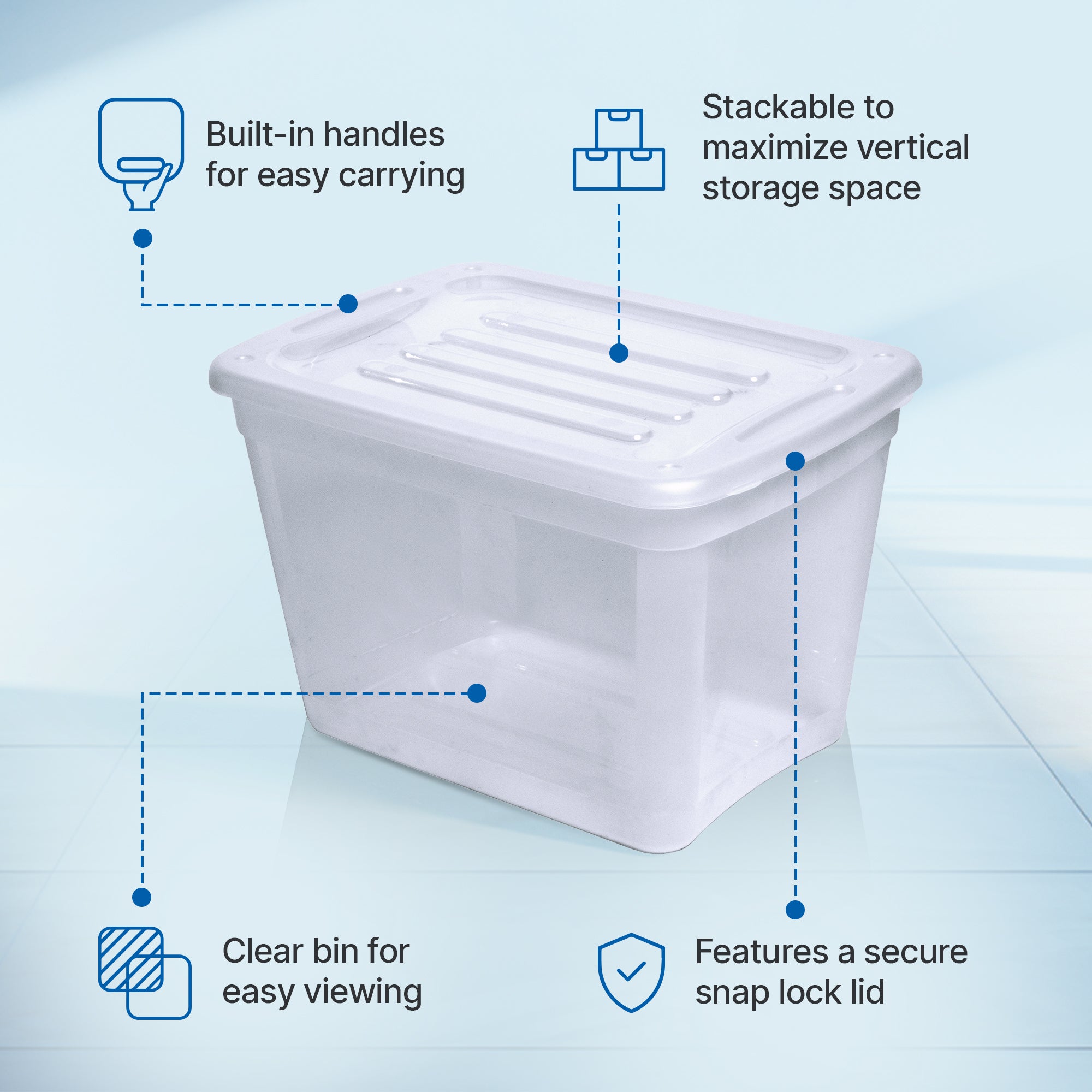 Gracious Living 10 Gallon Stackable Home Storage Tote Container Bin w/Lid, Clear - VMInnovations