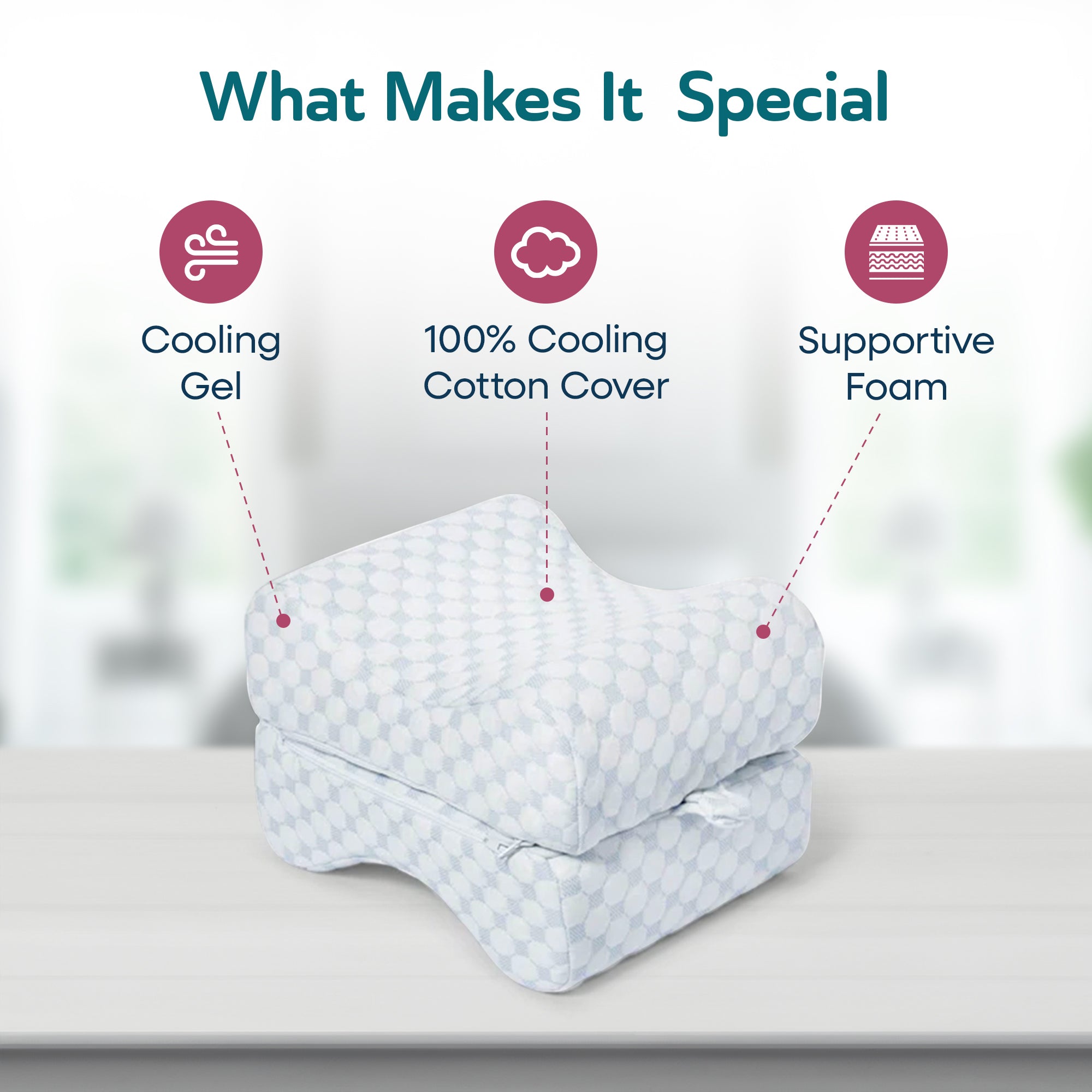 Sleepgram High Density Foam Knee Pillow w/Outer Cooling Cover, Gray - VMInnovations