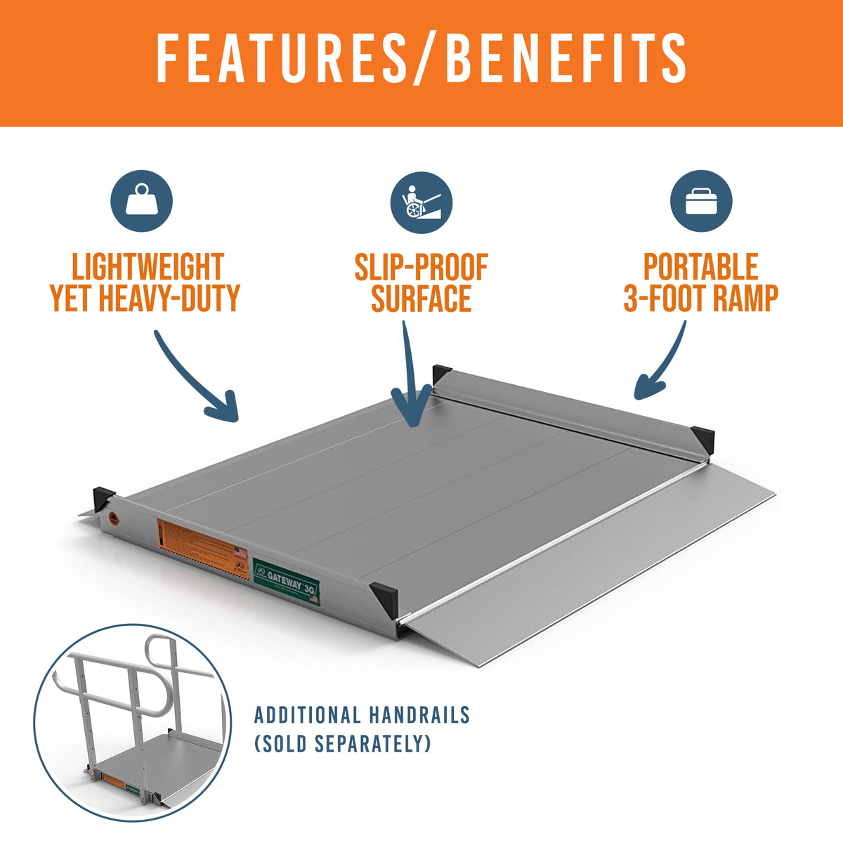 EZ-ACCESS GATEWAY 3G 3 Foot Solid Surface Aluminum Portable Wheelchair Ramp