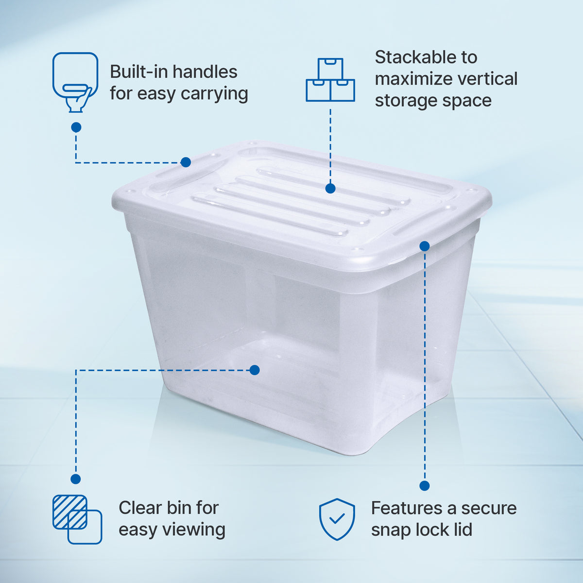 Gracious Living 10 Gallon Stackable Home Storage Tote Container Bin w/Lid, Clear