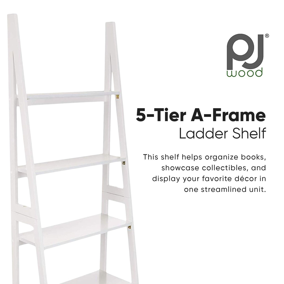 PJ Wood 5 Tier Wooden Ladder Shelf Organizer Bookcase Display Stand (Open Box)