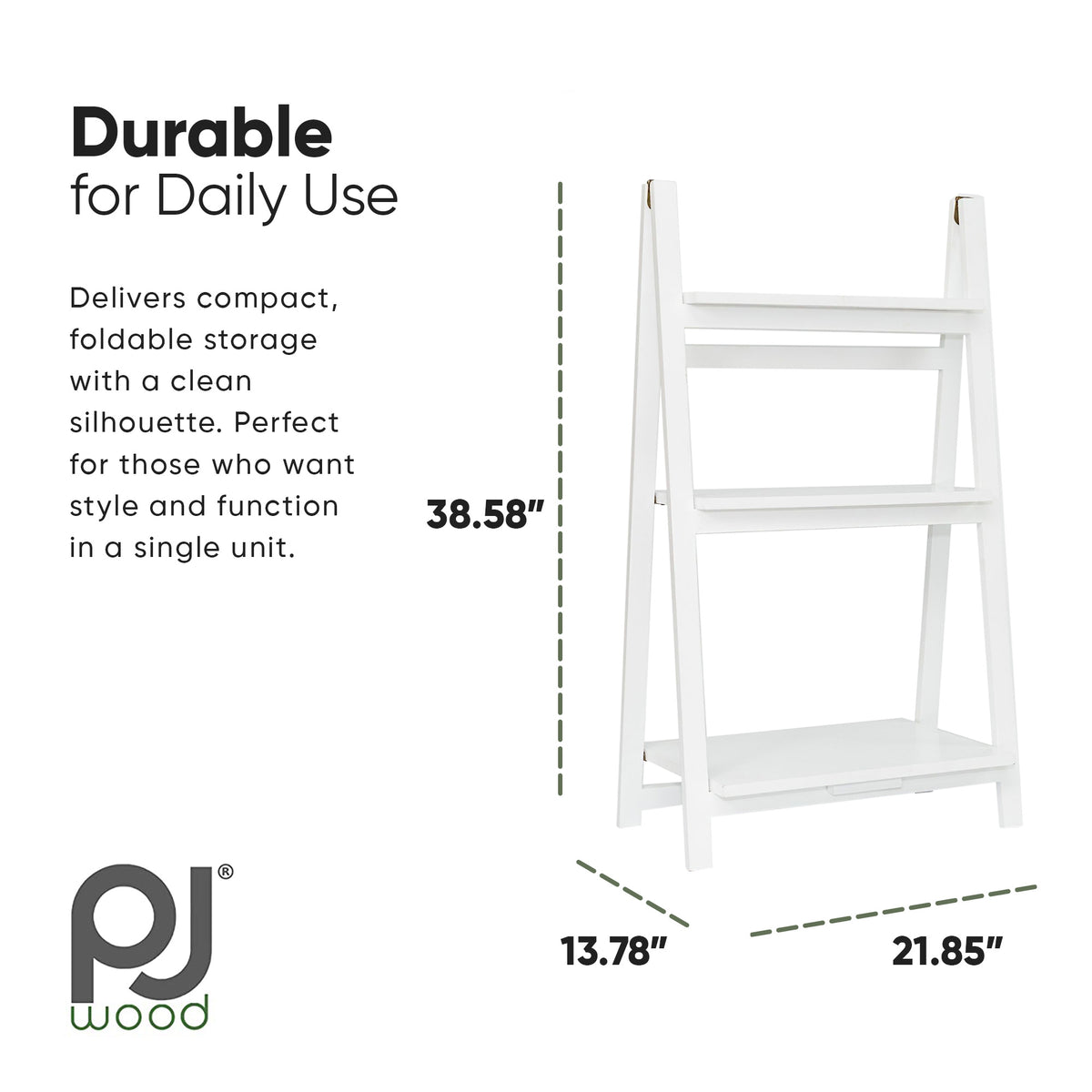 PJ Wood 3 Tier Foldable Bookshelf Home Display Stand, White (Open Box)