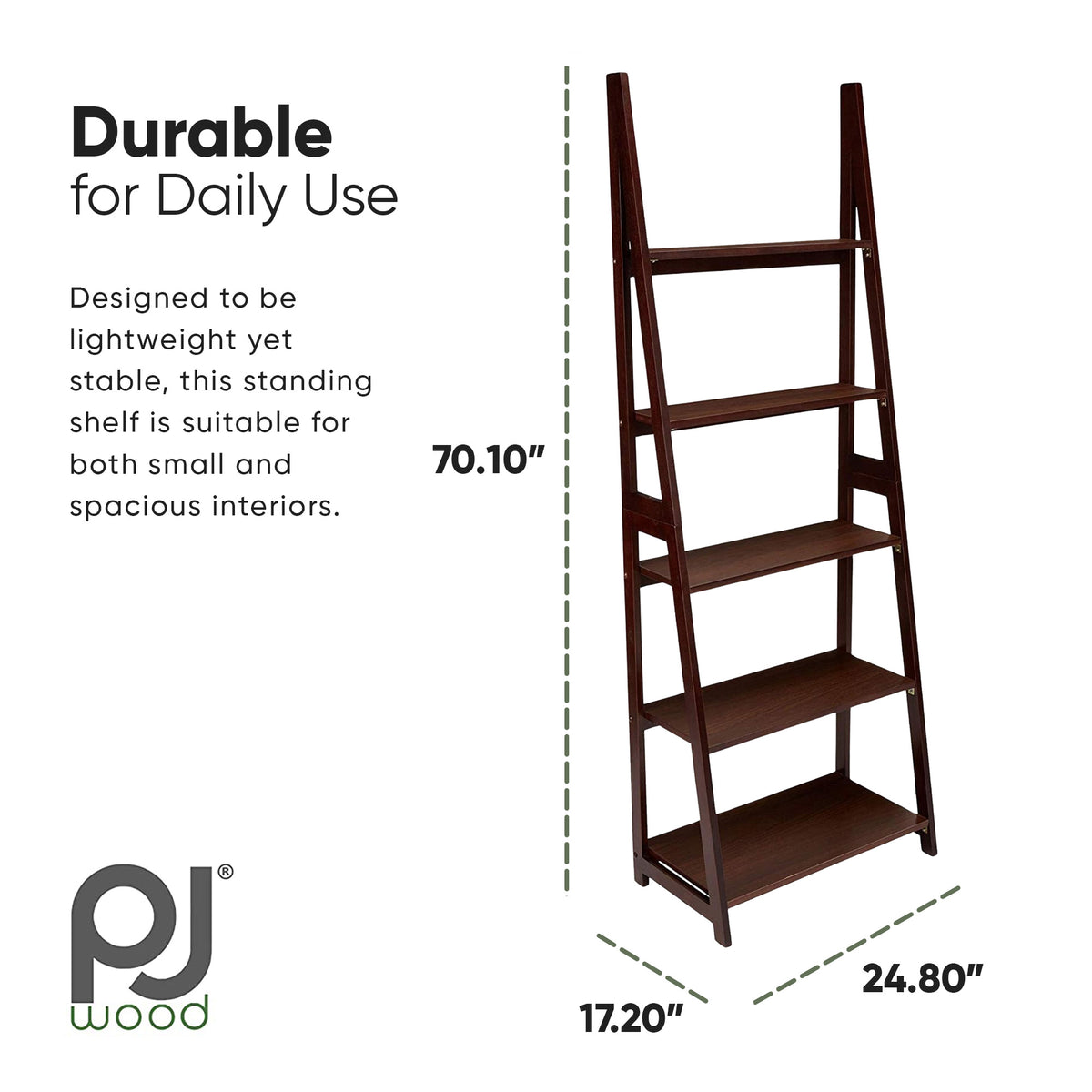 PJ Wood 5 Tier Wooden Ladder Shelf Organizer Bookcase Home Display, (Open Box) - VMInnovations